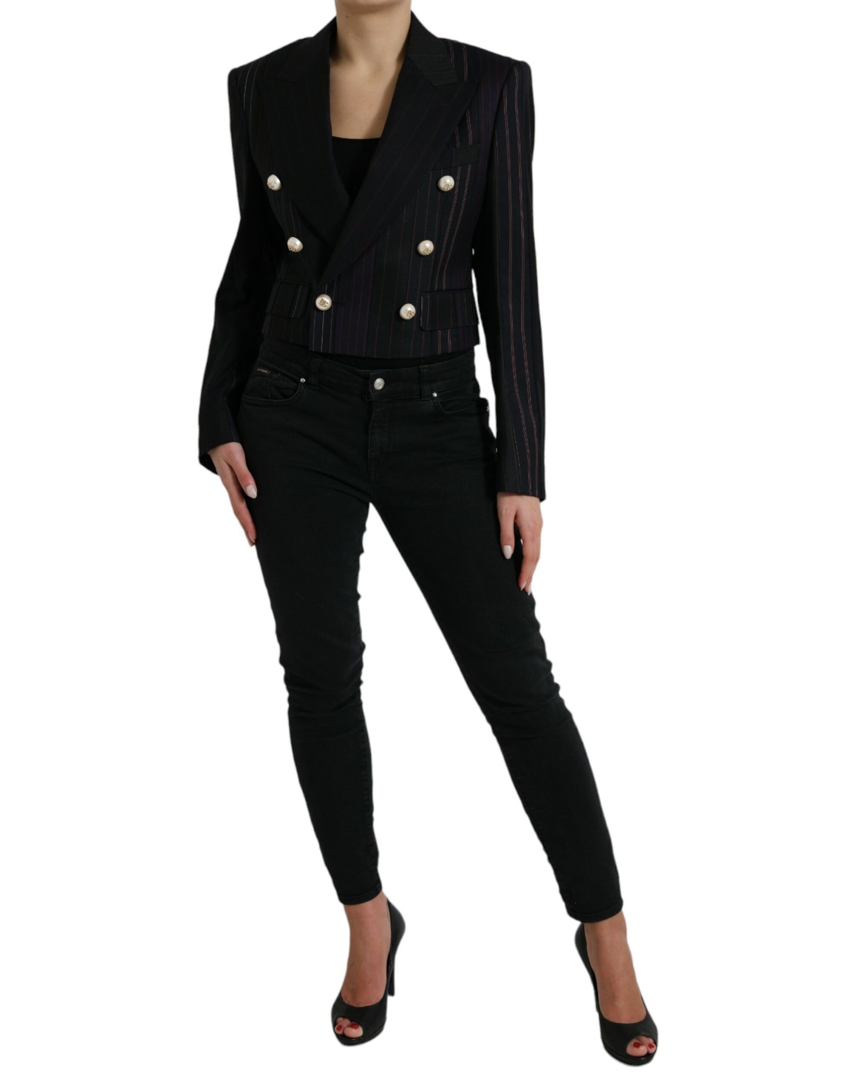 Elegante blazer doppiopetto in lana a righe