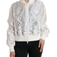 Elegant White Silk Bomber Jacket