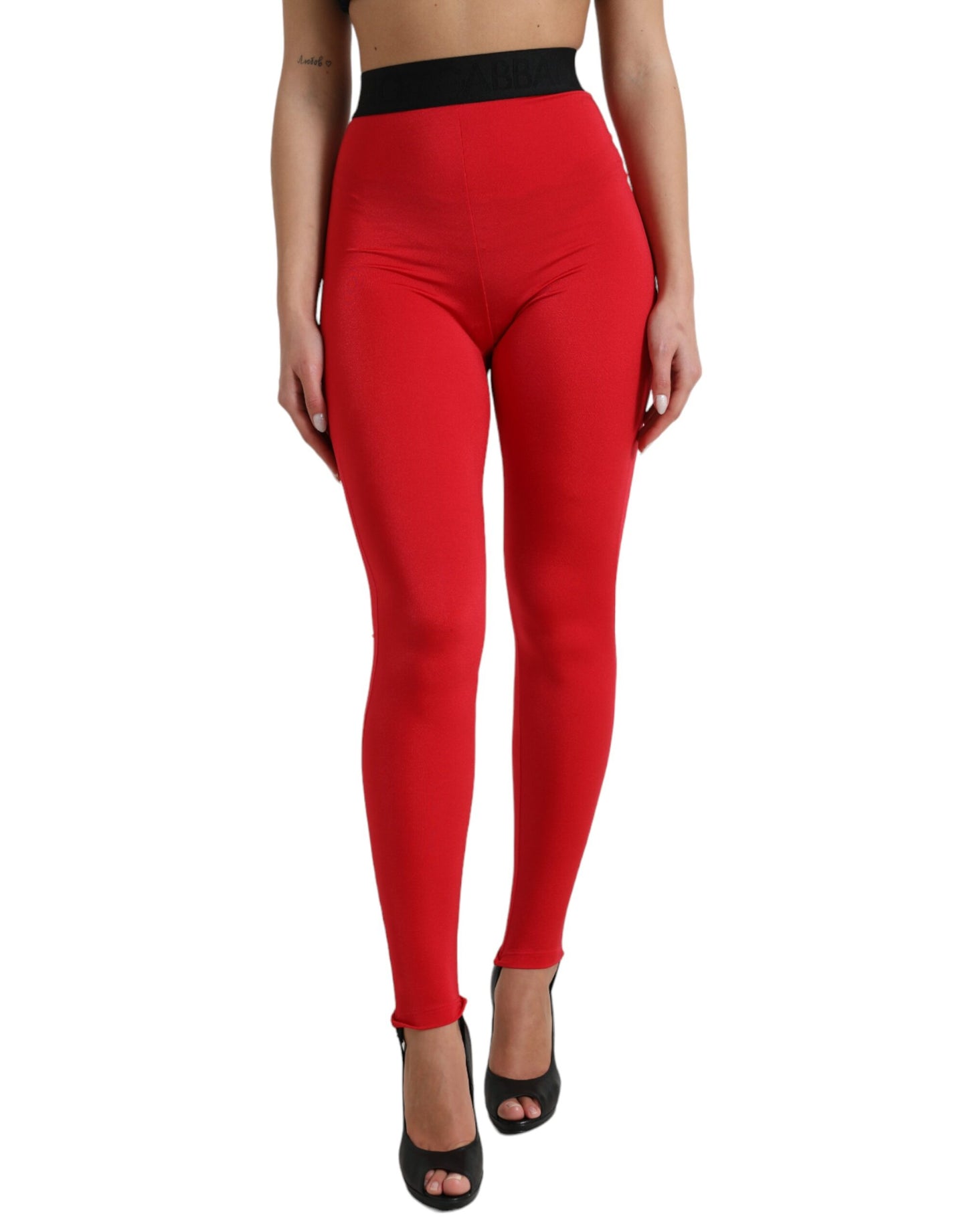 Eleganti leggings rossi a vita alta