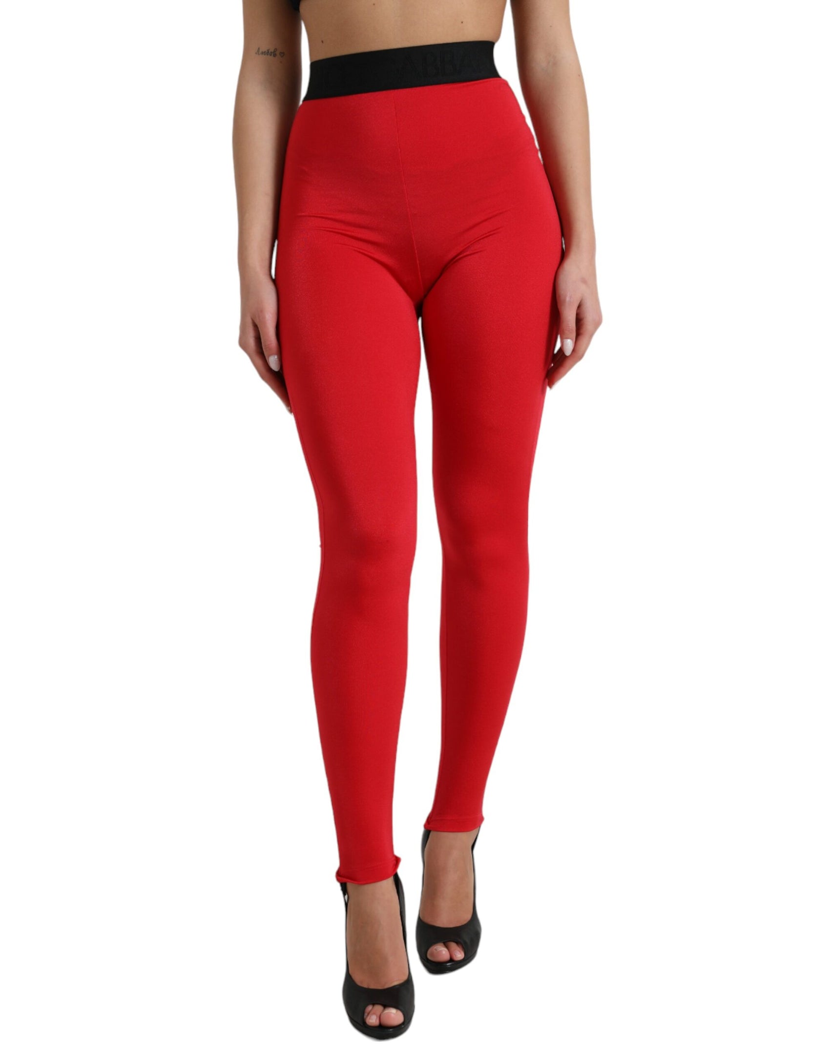 Eleganti leggings rossi a vita alta