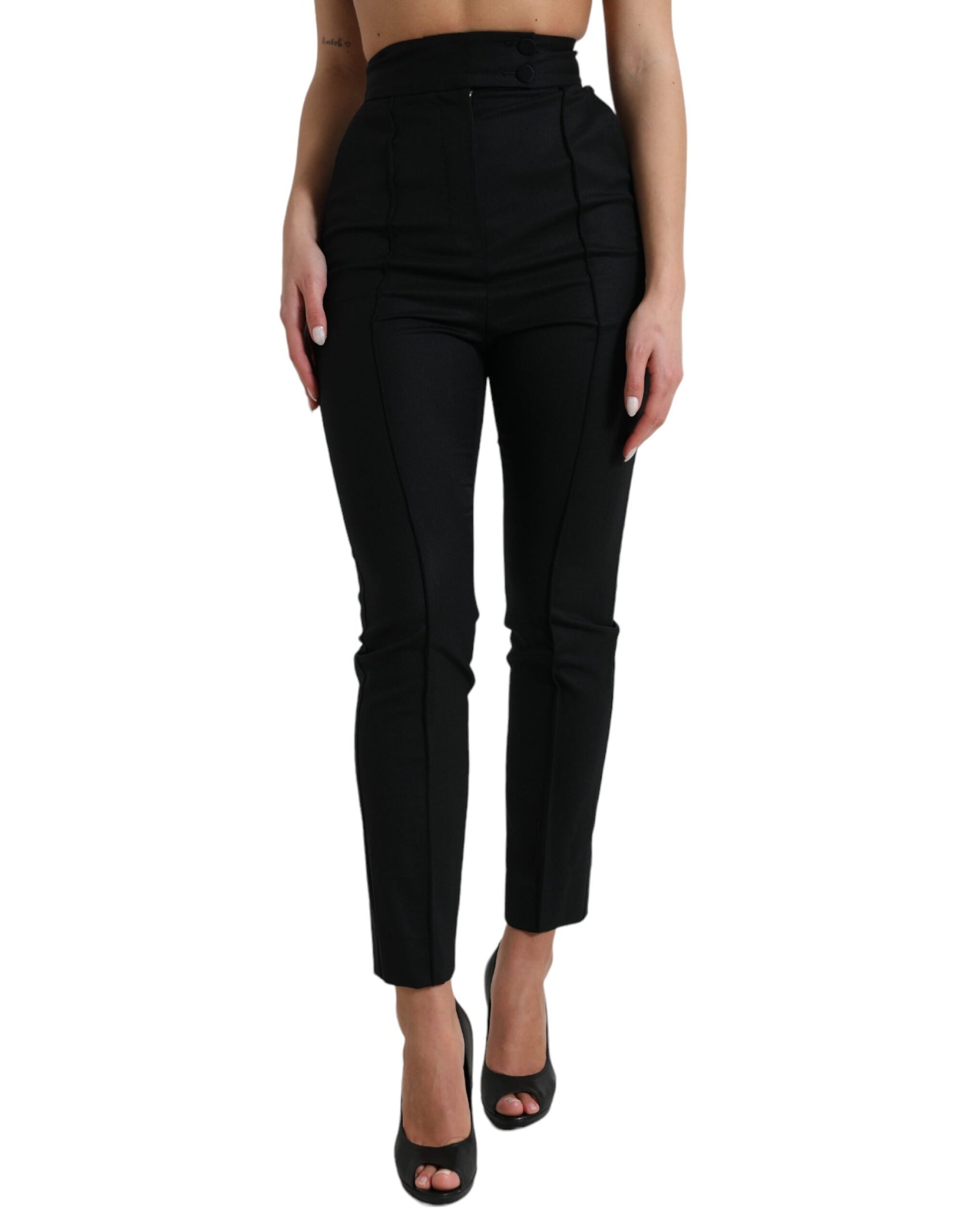 Pantaloni eleganti in lana affusolati a vita alta