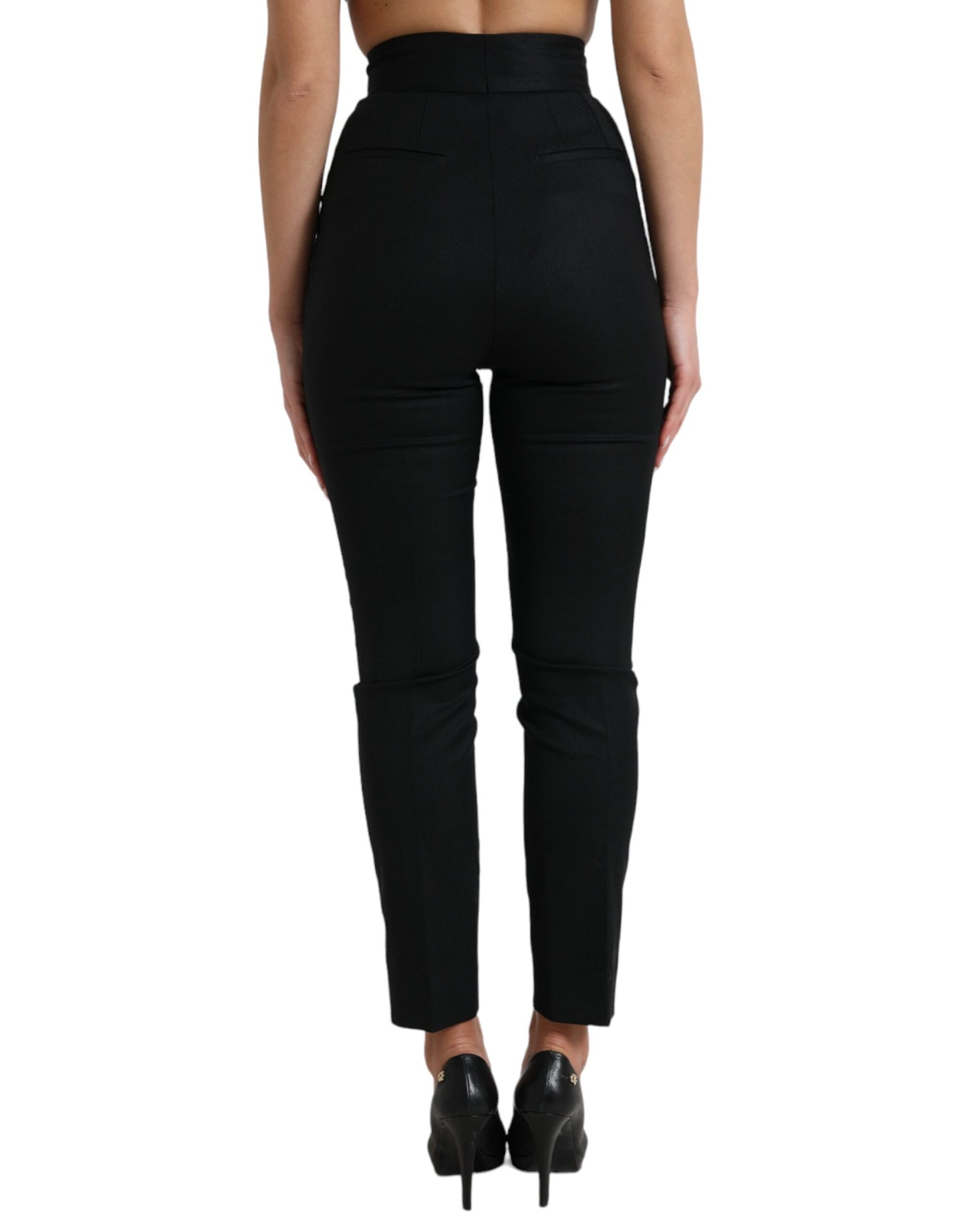 Pantaloni eleganti in lana affusolati a vita alta