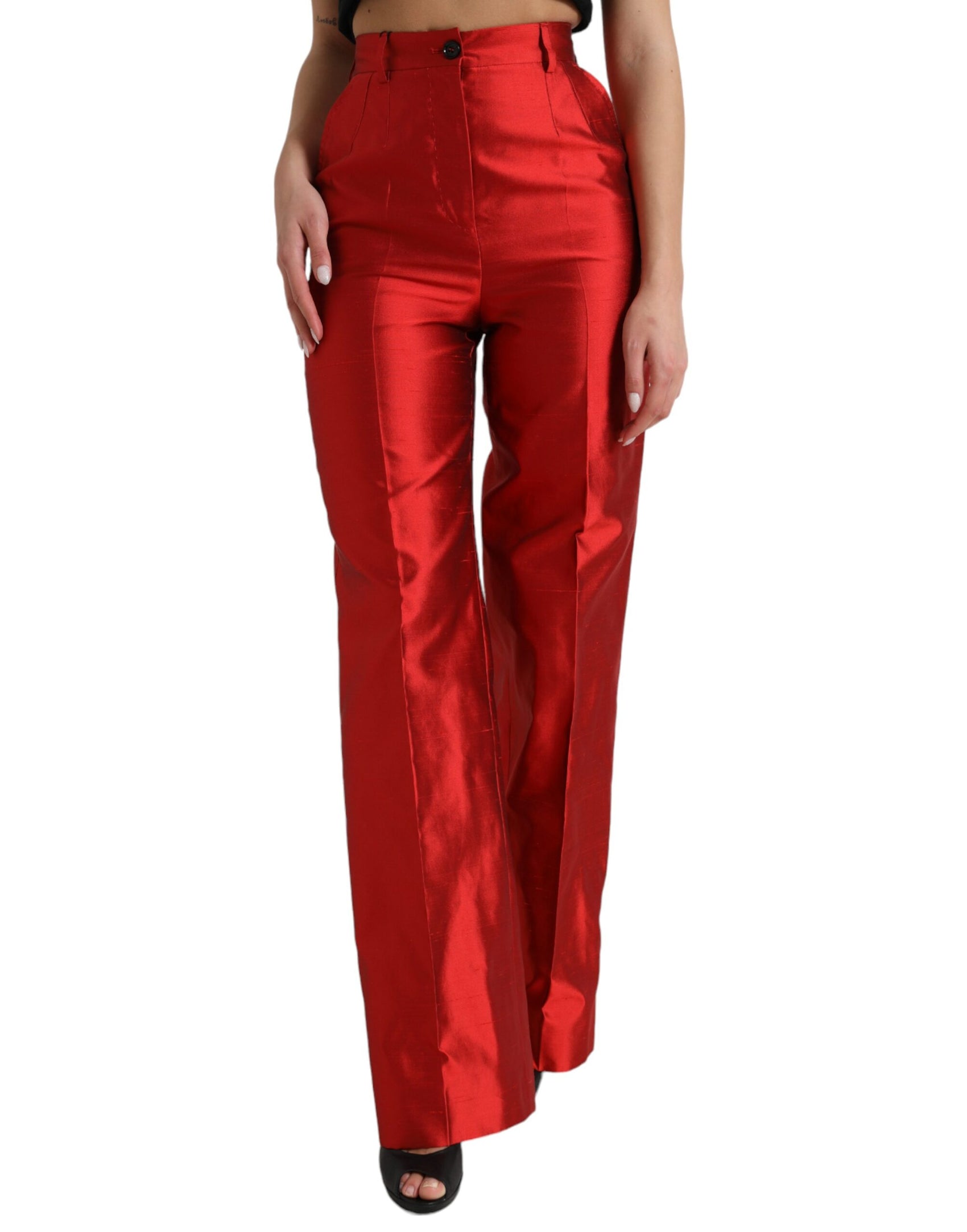 Pantaloni eleganti in seta a vita alta e gamba larga