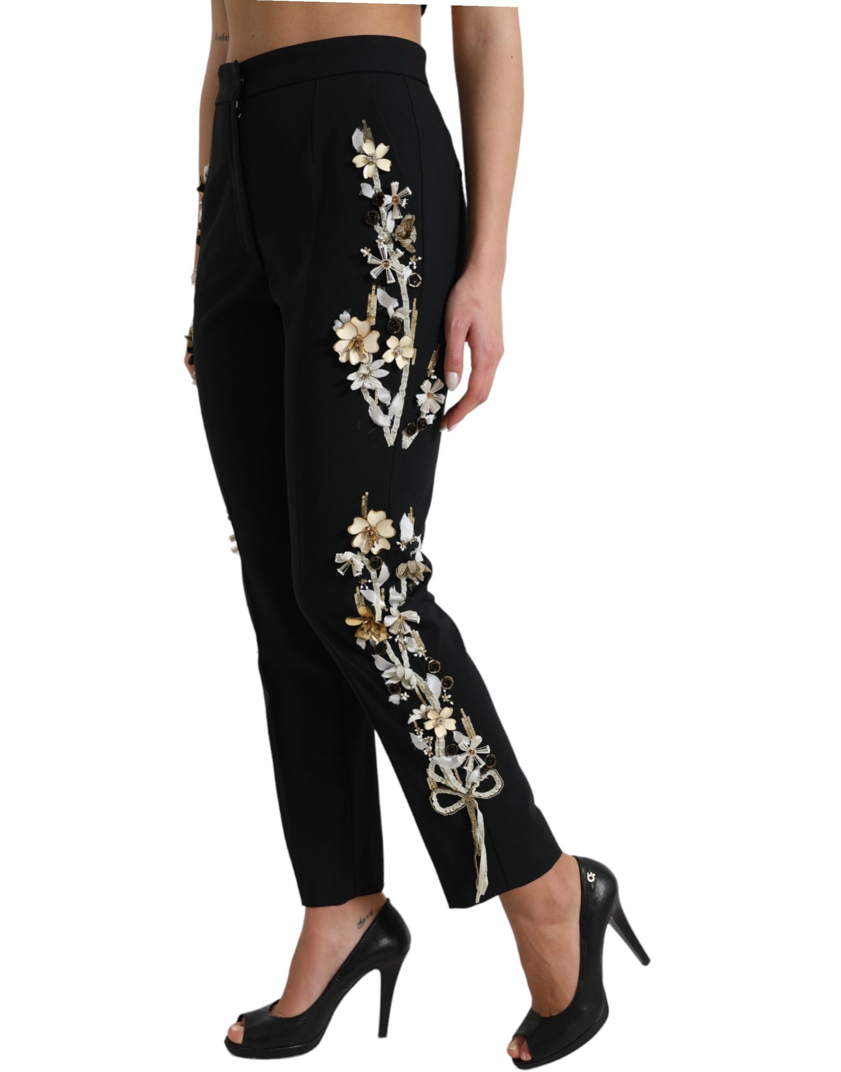 Pantaloni eleganti a vita alta con stampa floreale