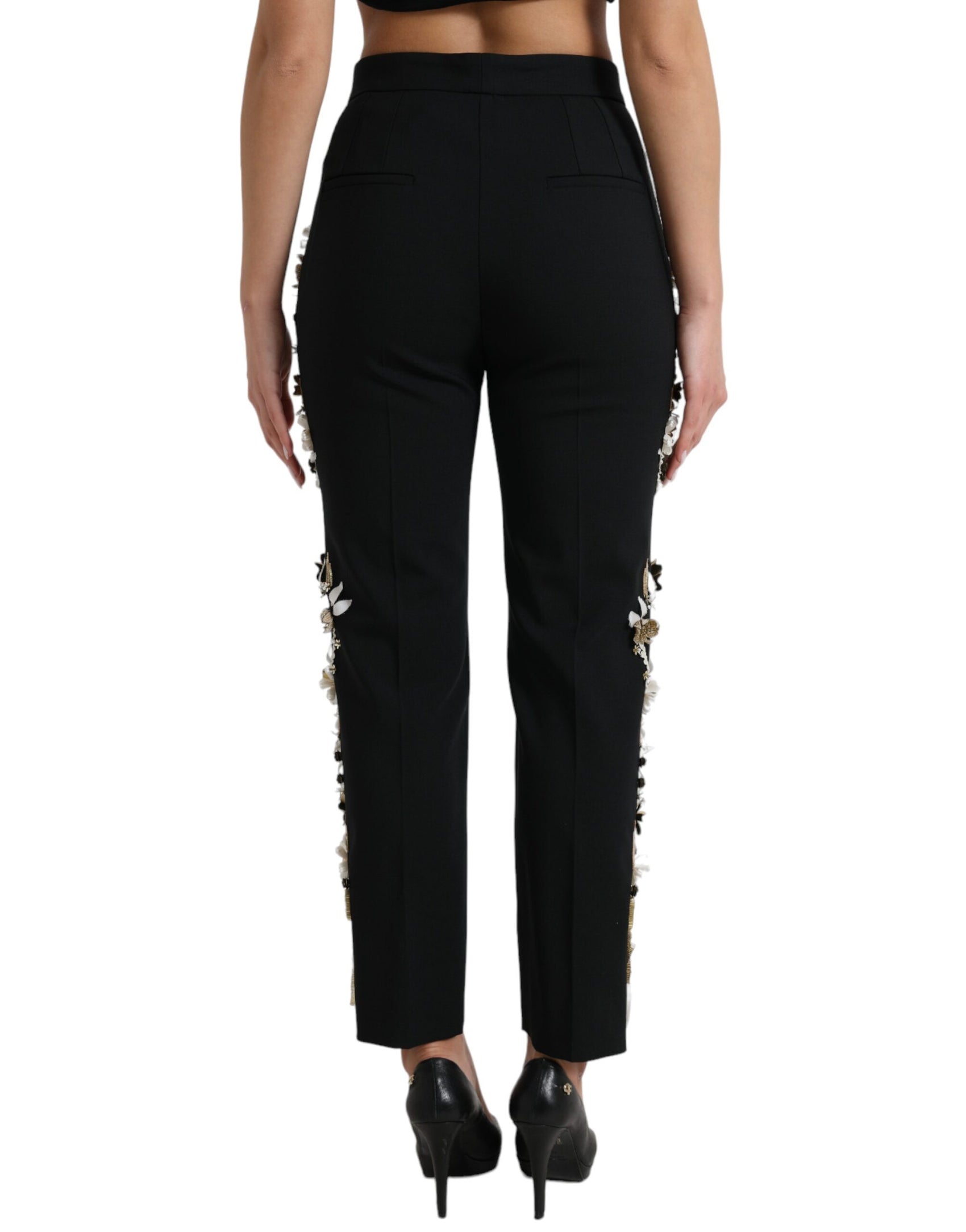 Elegante, hoch taillierte, florale Tapered-Hose