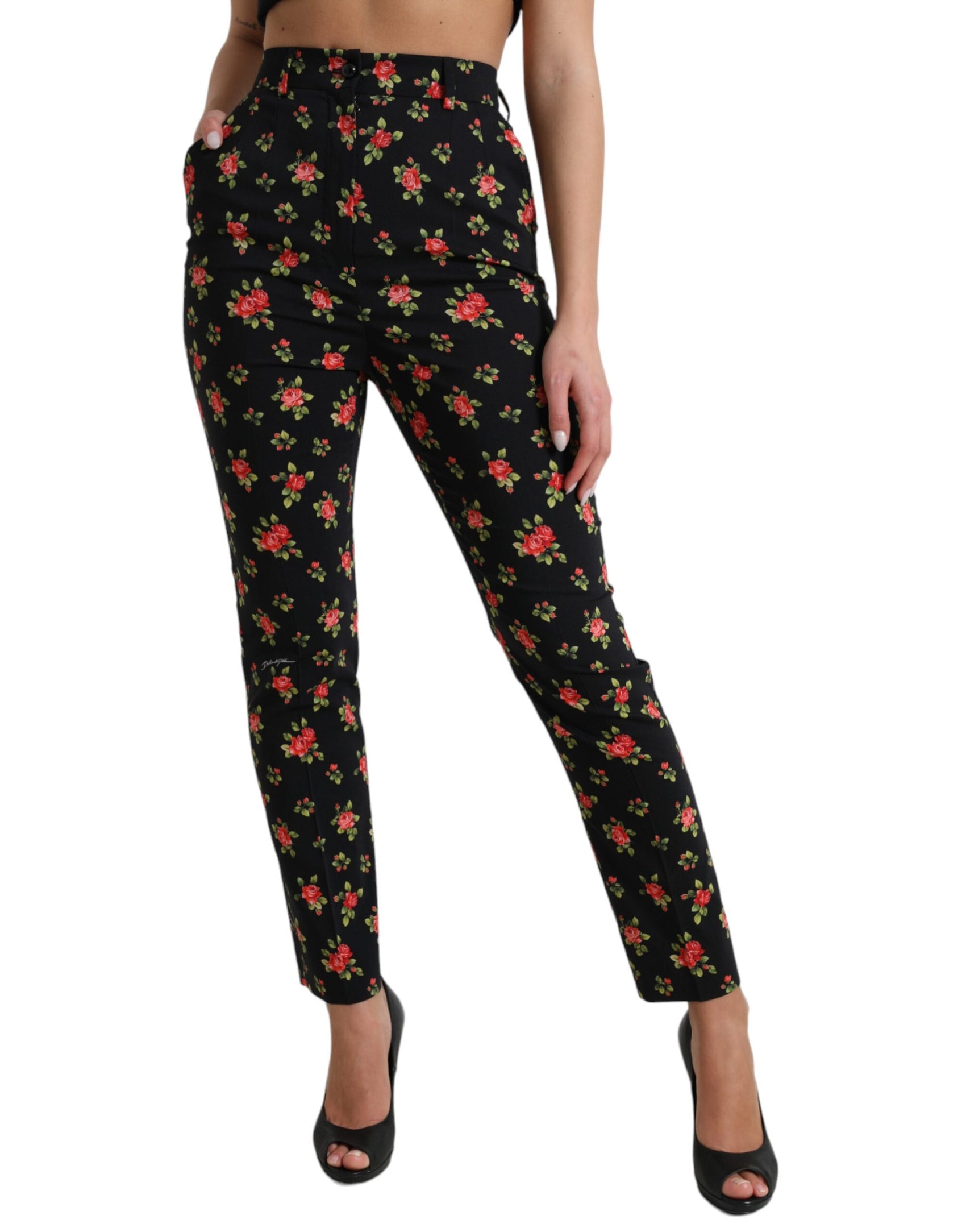 Pantaloni eleganti a vita alta con stampa floreale