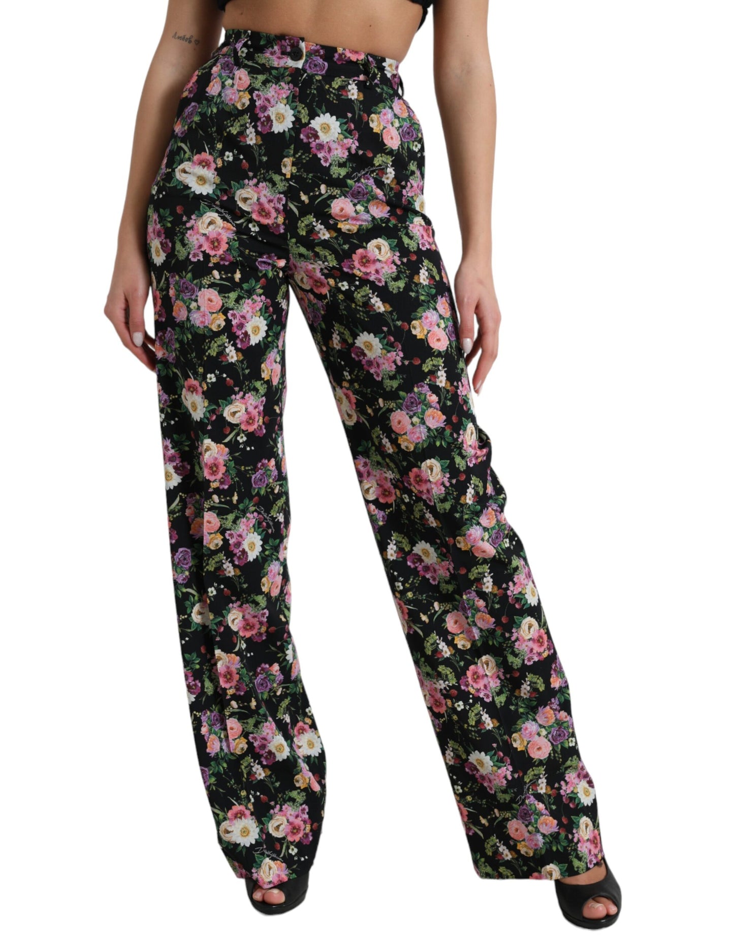 Pantaloni a gamba larga a vita alta con motivo floreale