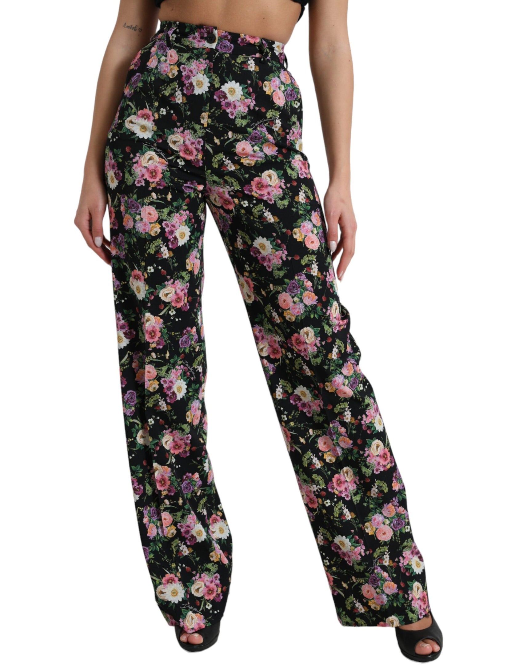 Pantaloni a gamba larga a vita alta con motivo floreale