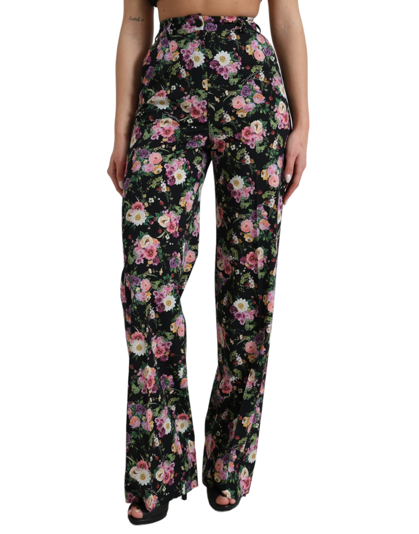 Pantaloni a gamba larga a vita alta con motivo floreale