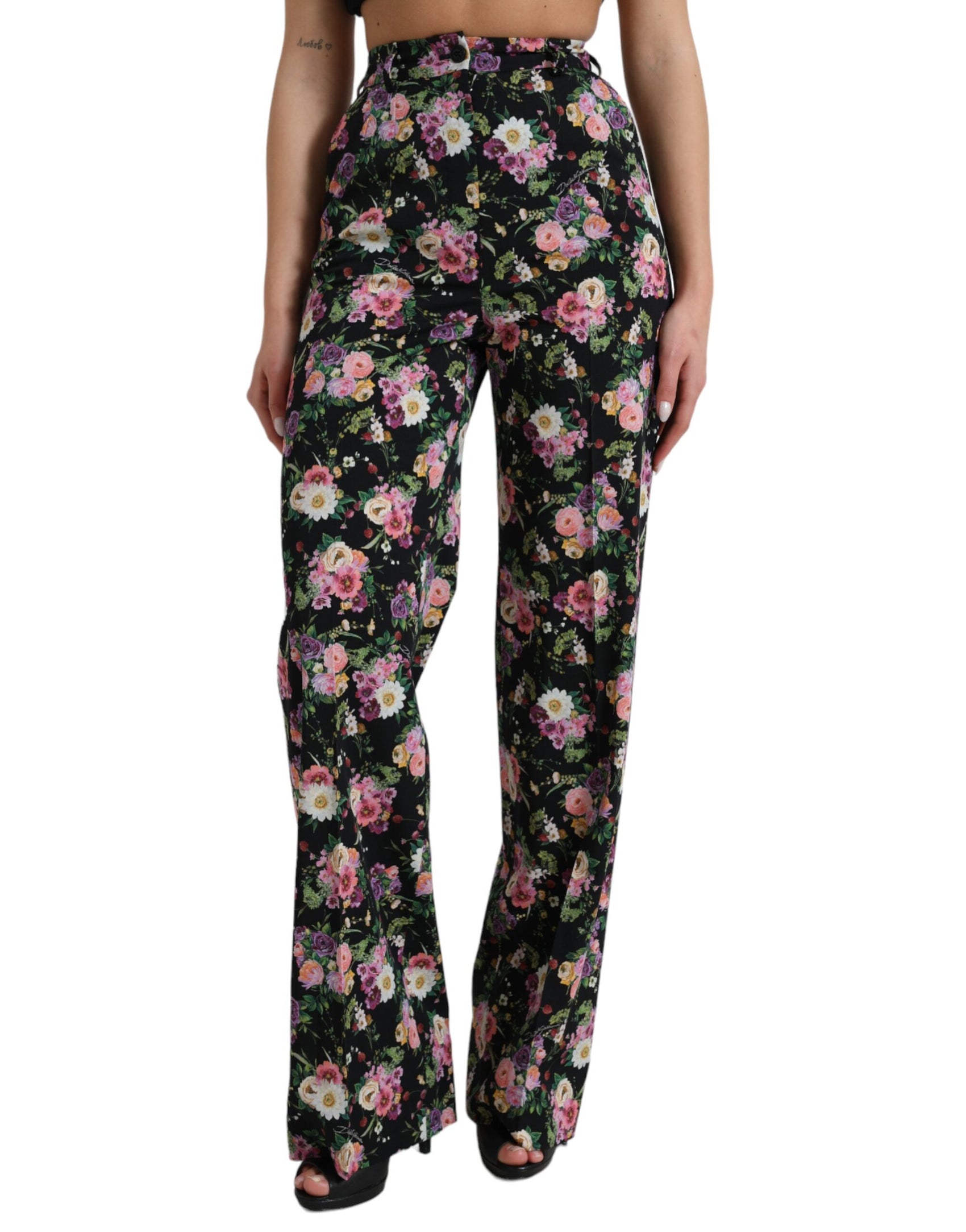 Hose mit weitem Bein und hoher Taille im Blumenmuster