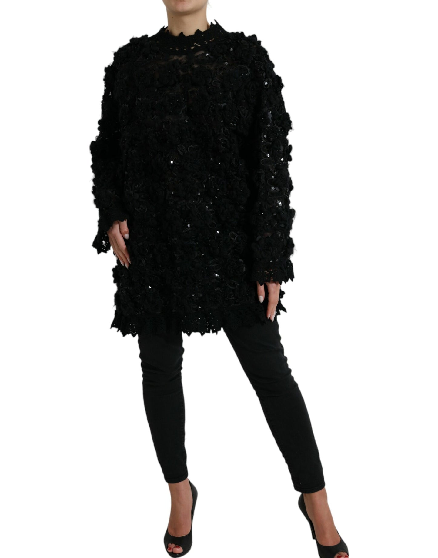 Maglione nero decorato con paillettes