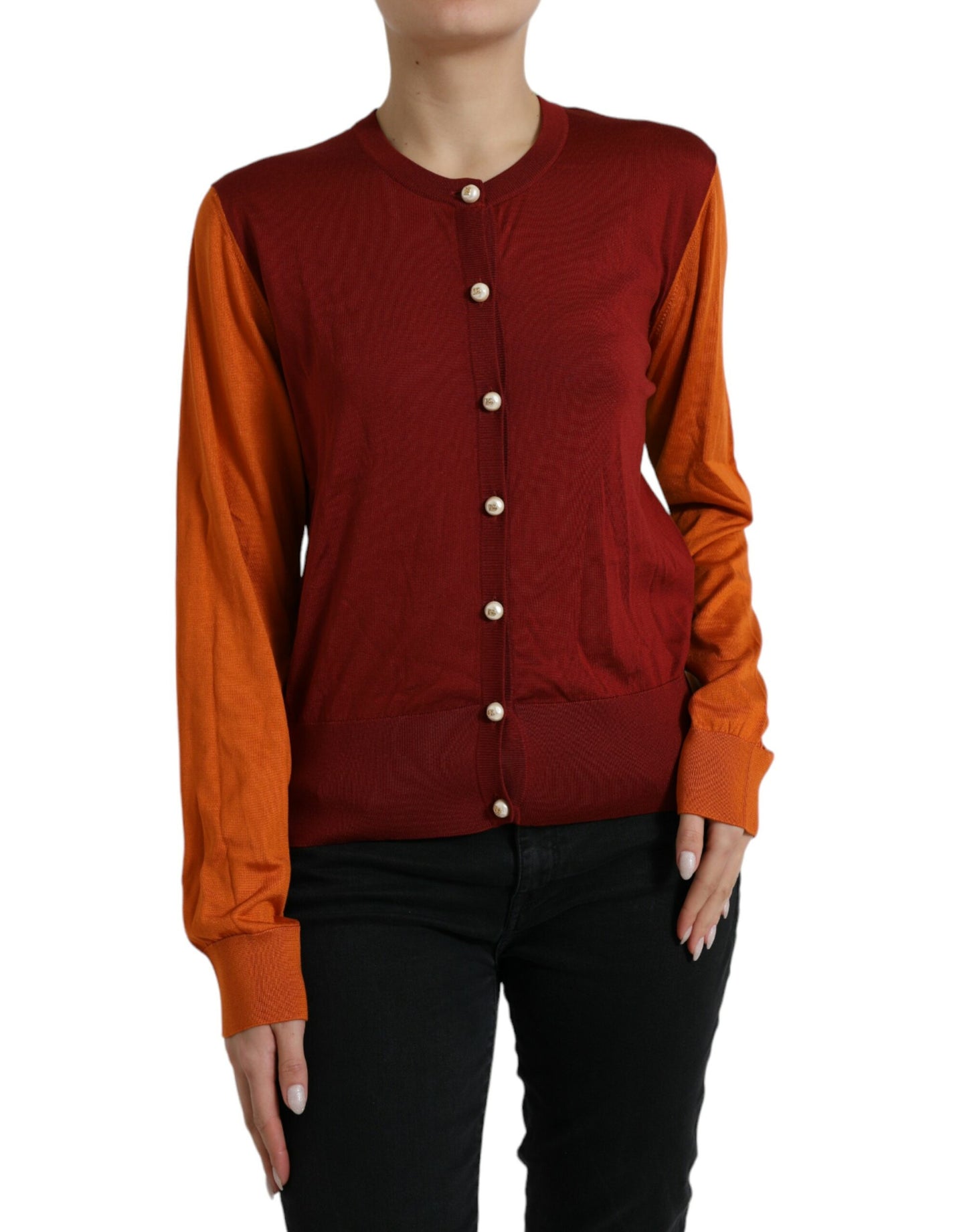 Cardigan in seta con bottoni sul davanti in mix marrone