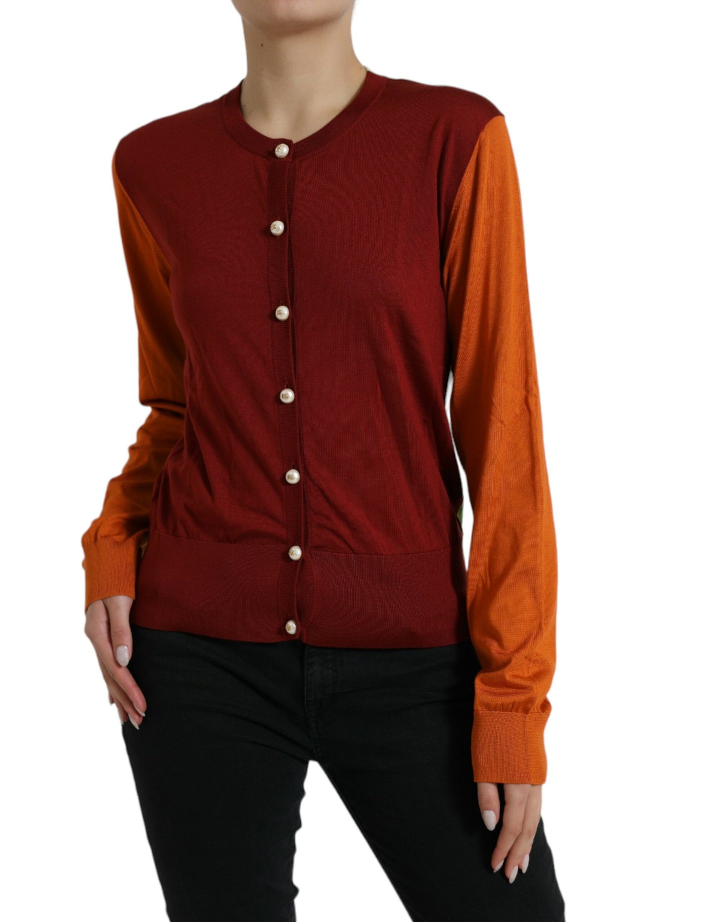 Cardigan in seta con bottoni sul davanti in mix marrone