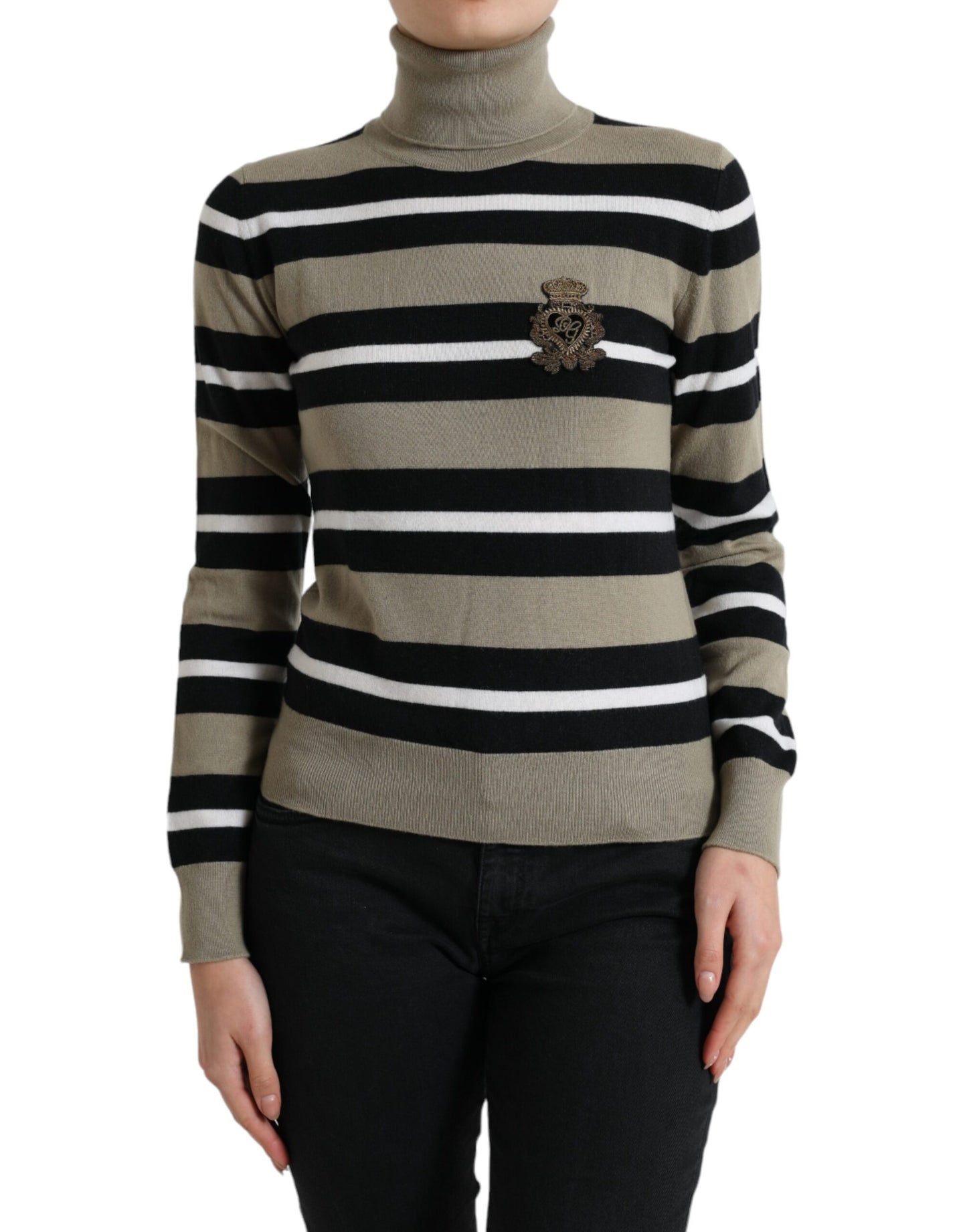Maglione a collo alto in lana a righe multicolor