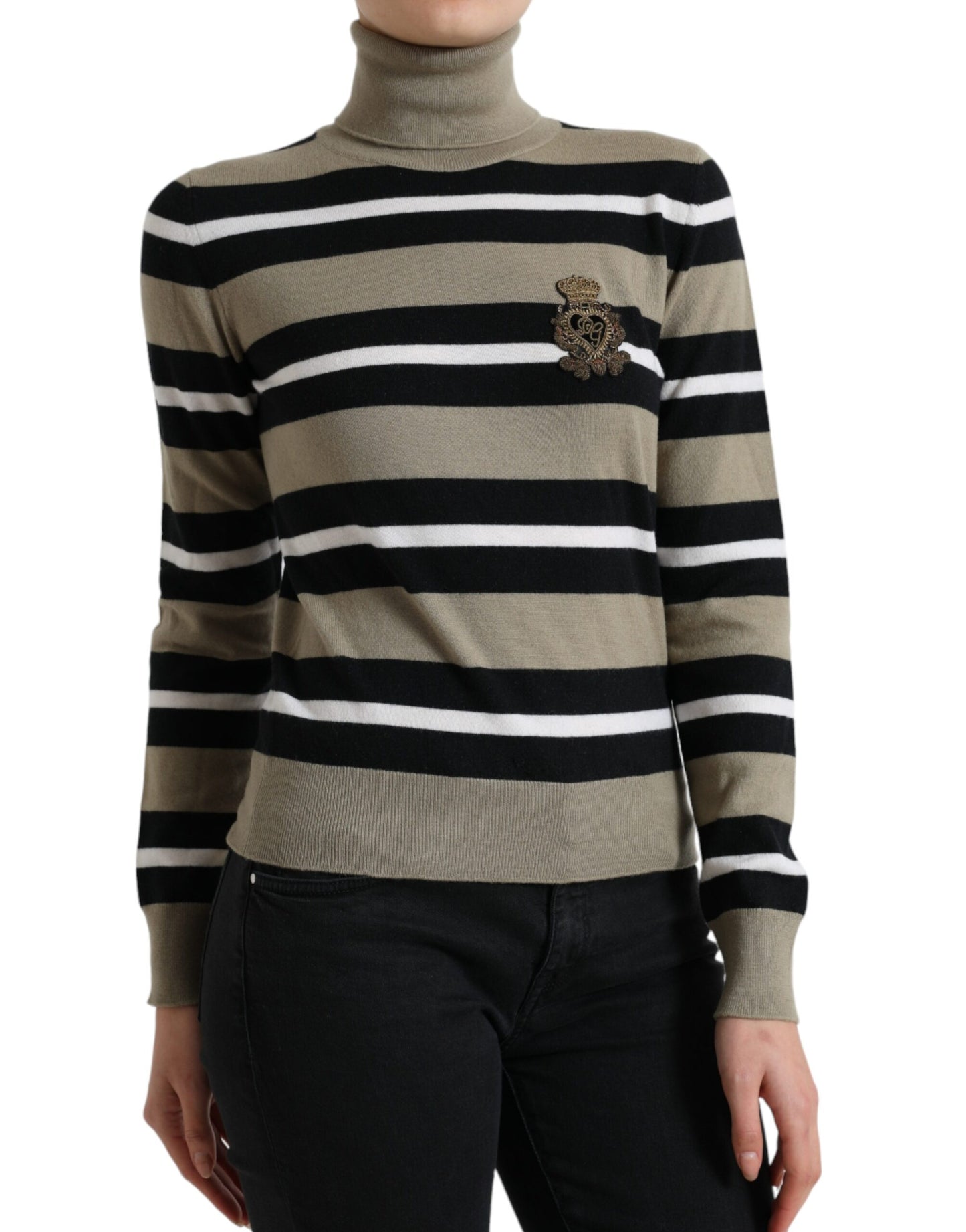 Maglione a collo alto in lana a righe multicolor