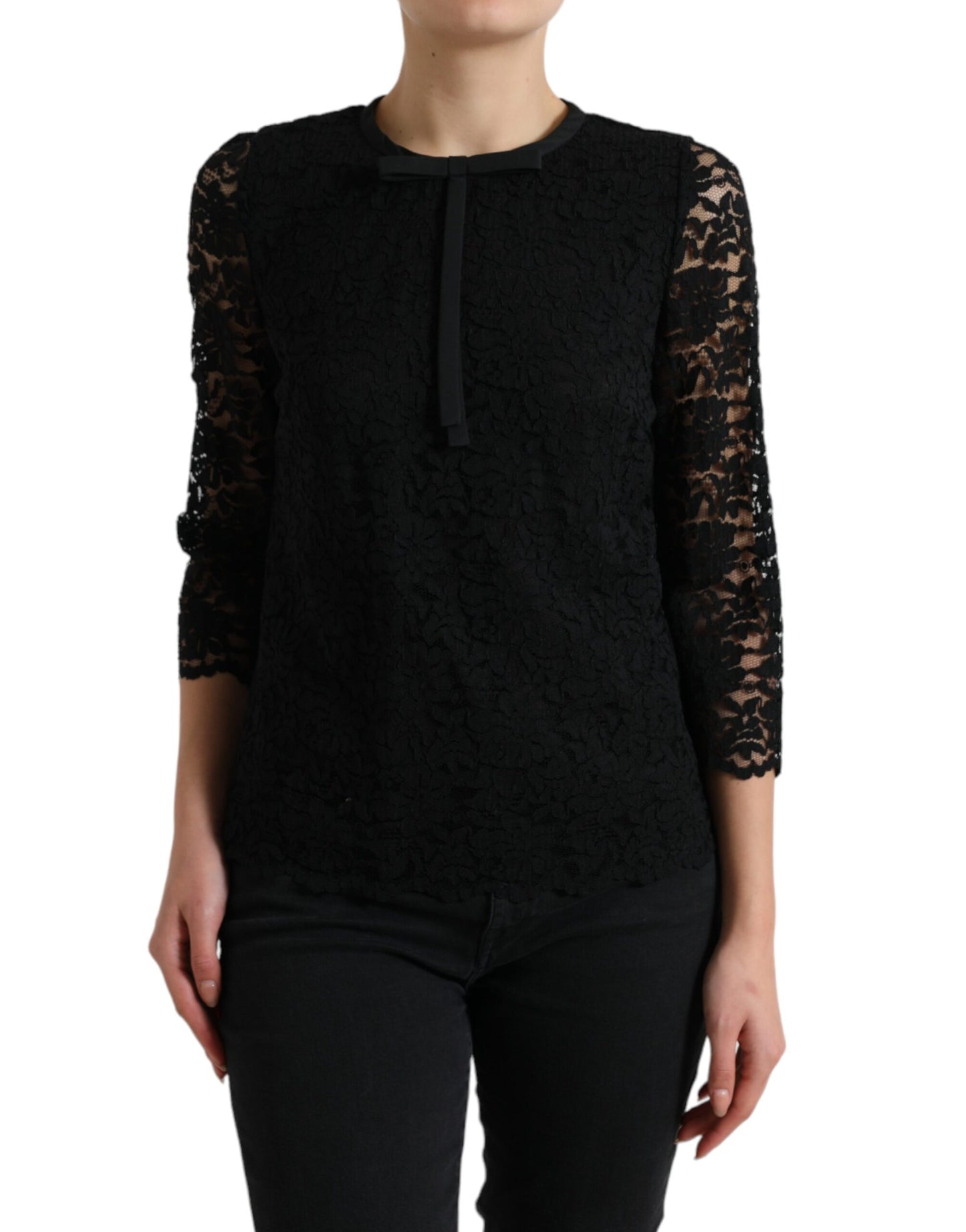 Elegante top a maniche lunghe in pizzo floreale