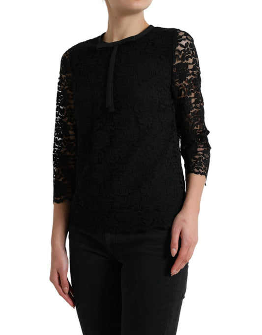 Elegante top a maniche lunghe in pizzo floreale
