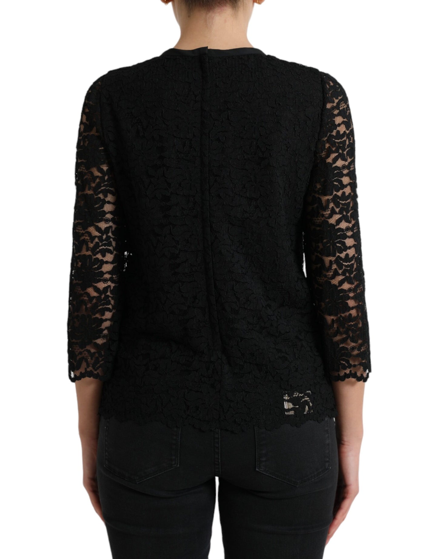 Elegante top a maniche lunghe in pizzo floreale