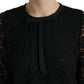 Elegante top a maniche lunghe in pizzo floreale