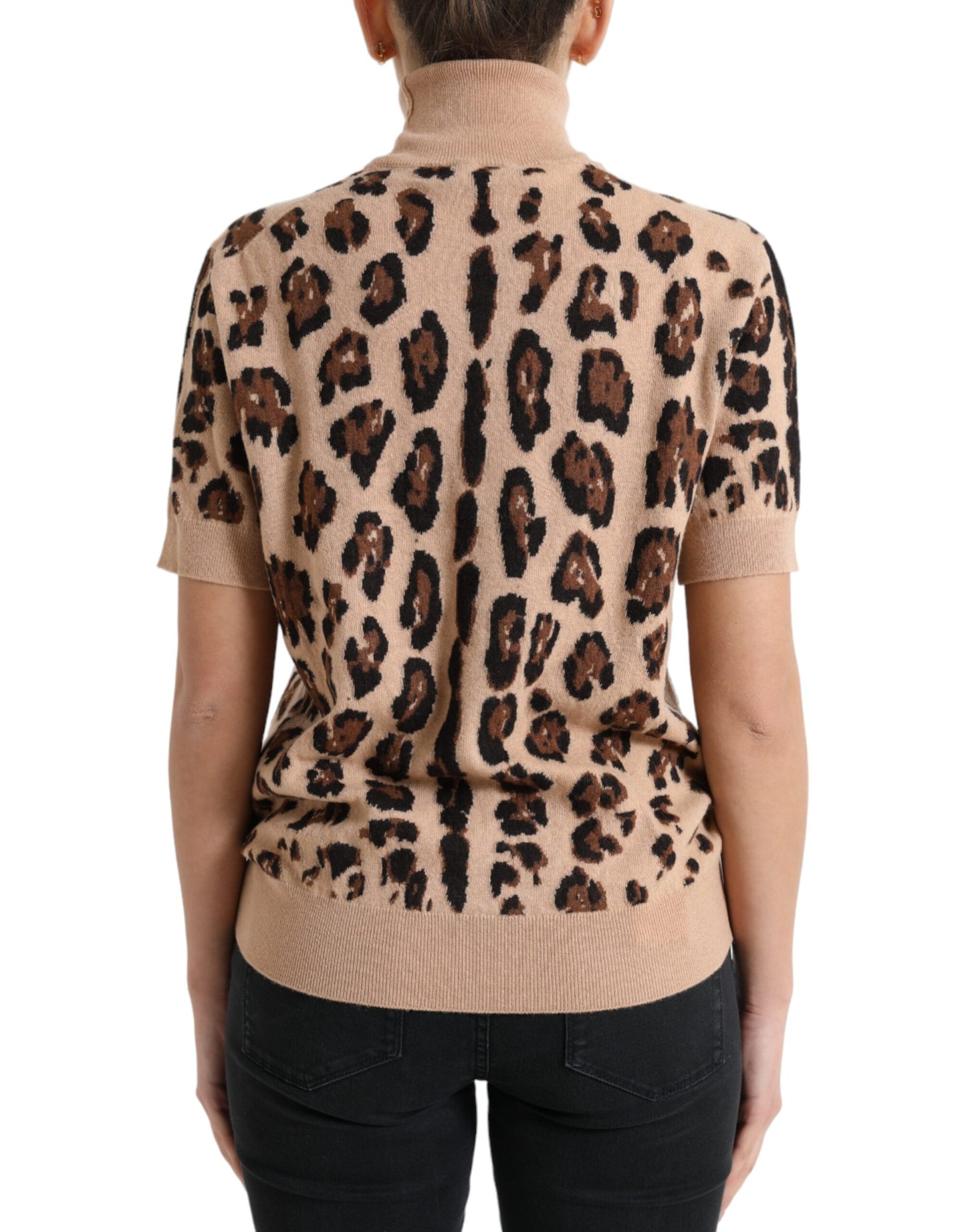 Elegante dolcevita in lana con motivo leopardato beige