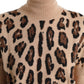 Elegante dolcevita in lana con motivo leopardato beige