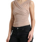 Elegante canotta senza maniche con scollo a V beige trasparente