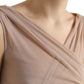 Elegante canotta senza maniche con scollo a V beige trasparente