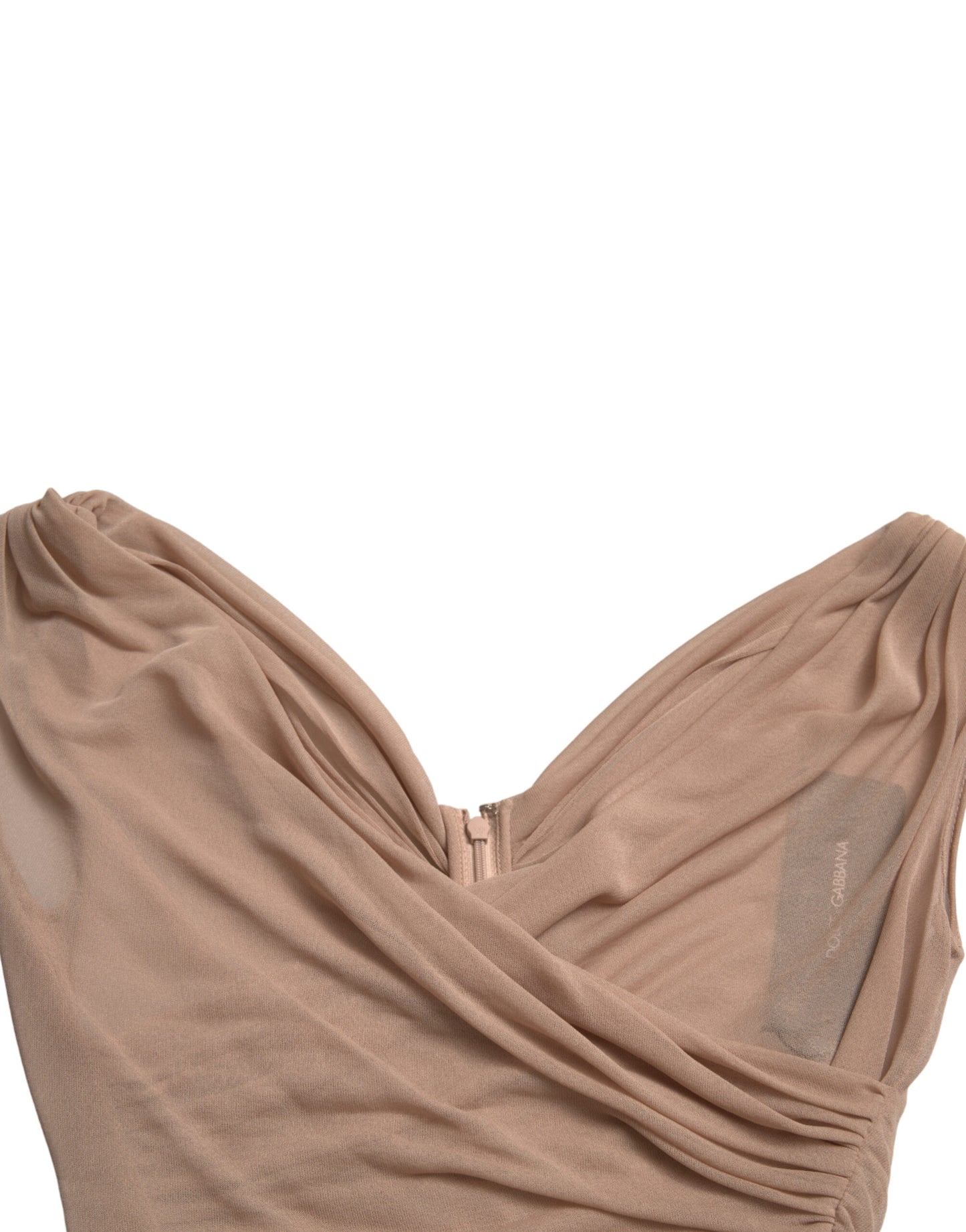 Elegante canotta senza maniche con scollo a V beige trasparente