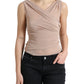 Elegante canotta senza maniche con scollo a V beige trasparente