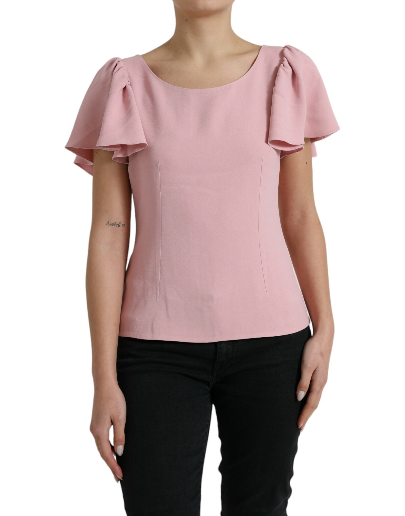 Top elegante rosa con maniche a campana