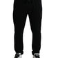 Eleganti jogger in cotone nero con ricamo del logo