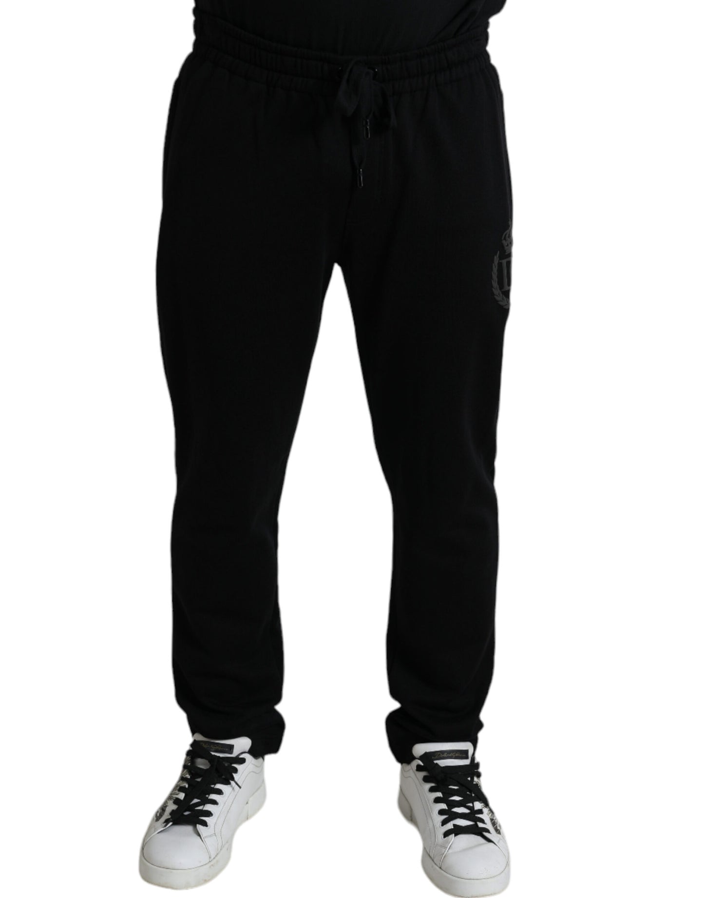 Eleganti jogger in cotone nero con ricamo del logo