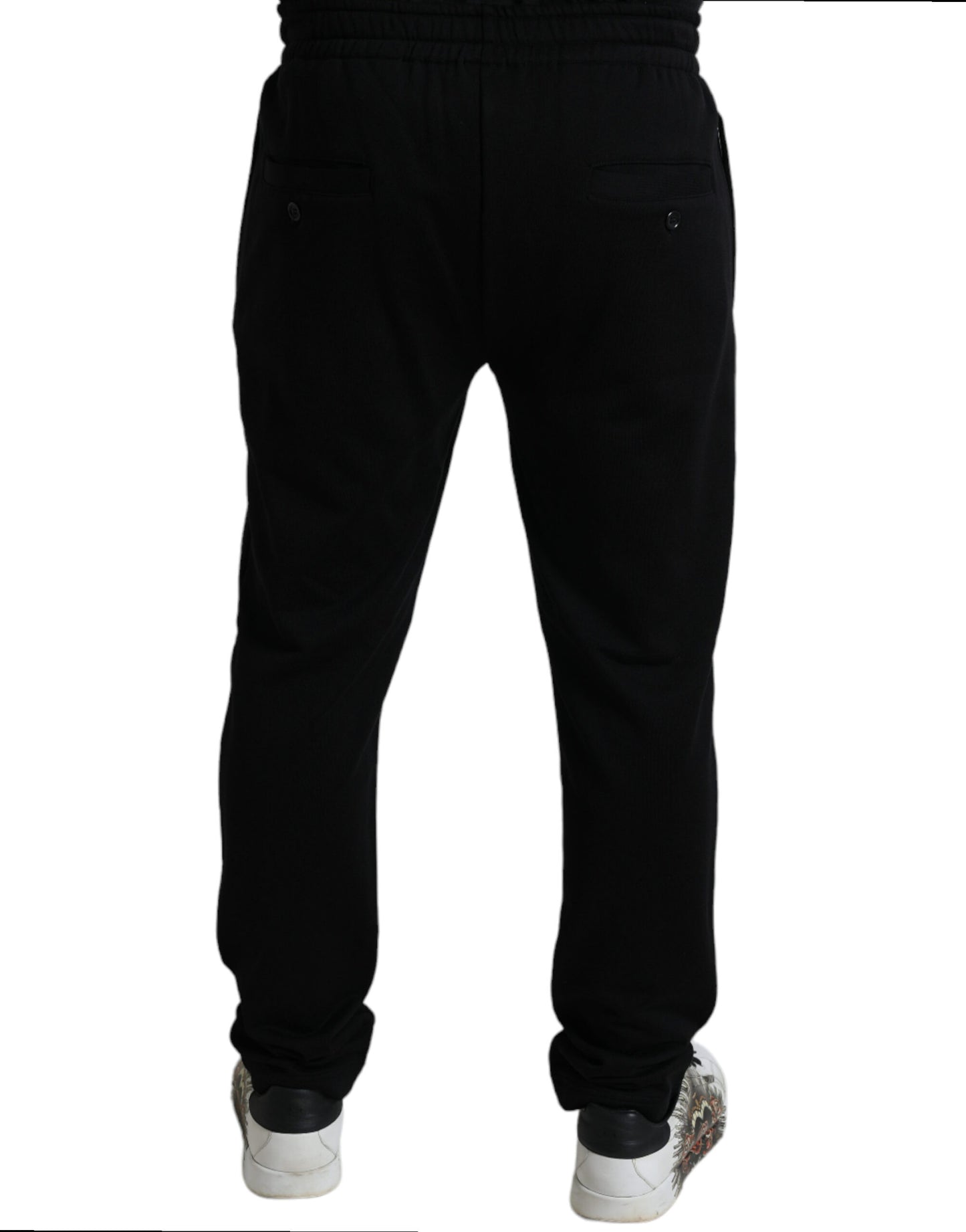 Eleganti jogger in cotone nero con ricamo del logo
