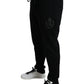 Eleganti jogger in cotone nero con ricamo del logo