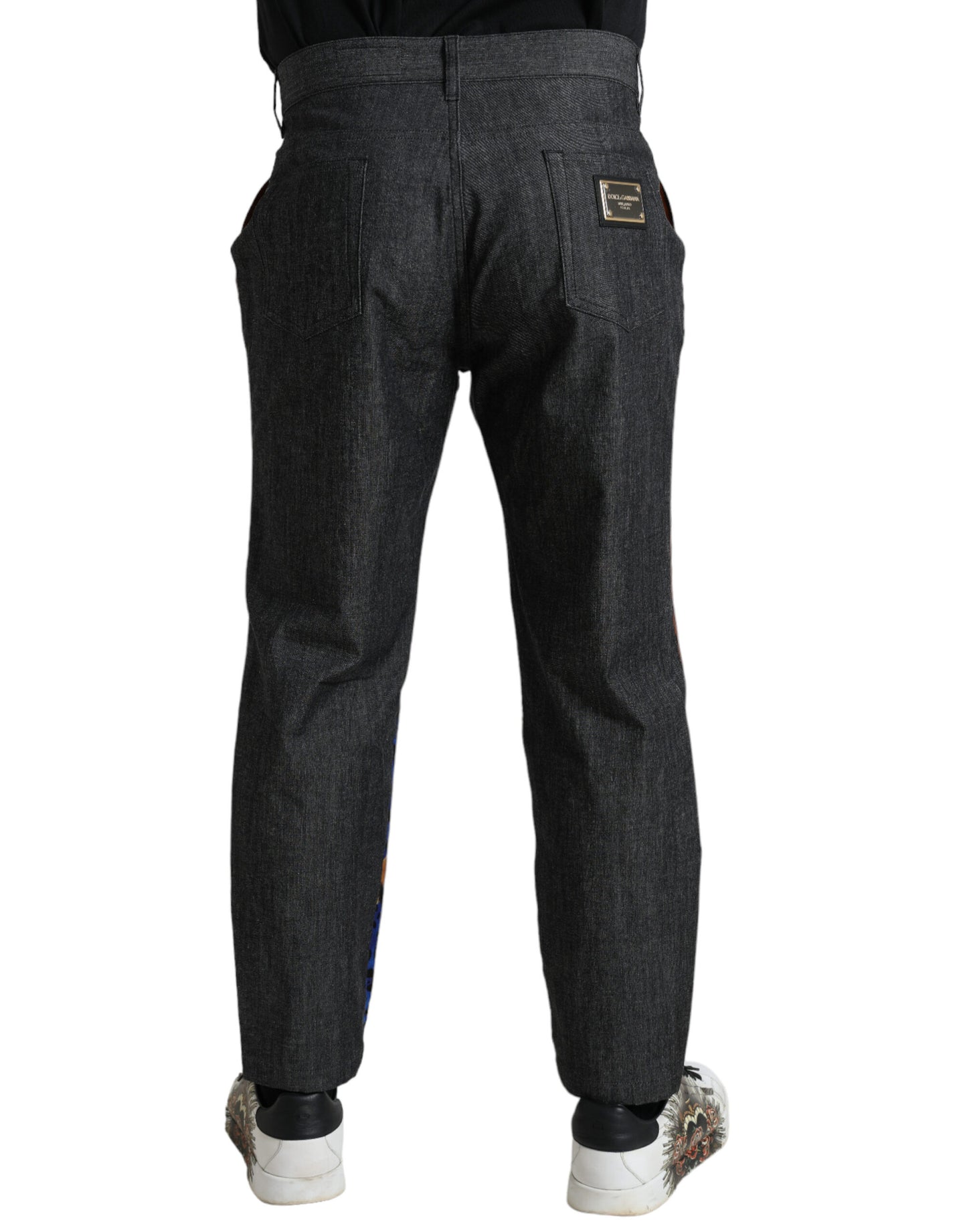 Jeans larghi in denim con stampa tigre multicolore