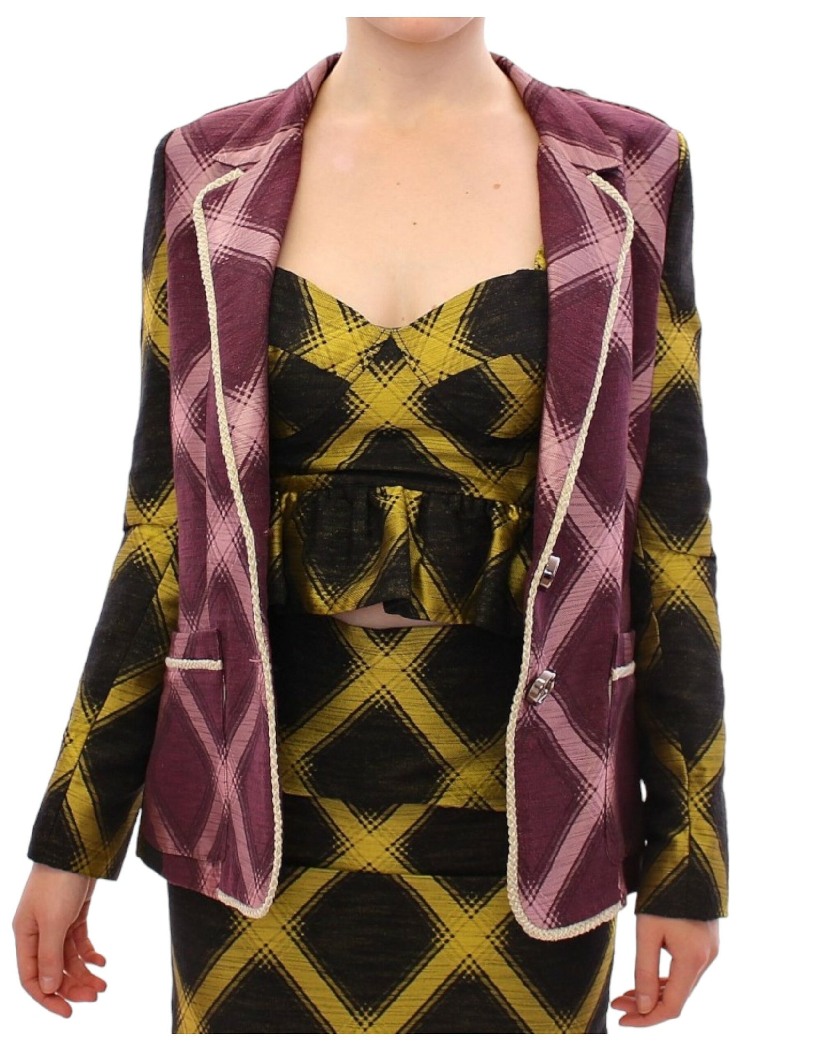 Blazer elegante a quadri viola