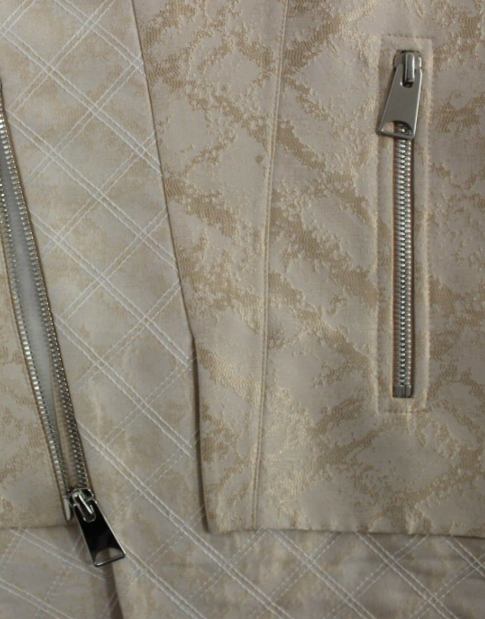 Exquisite beige Brokat-Ärmellose Jacke Weste
