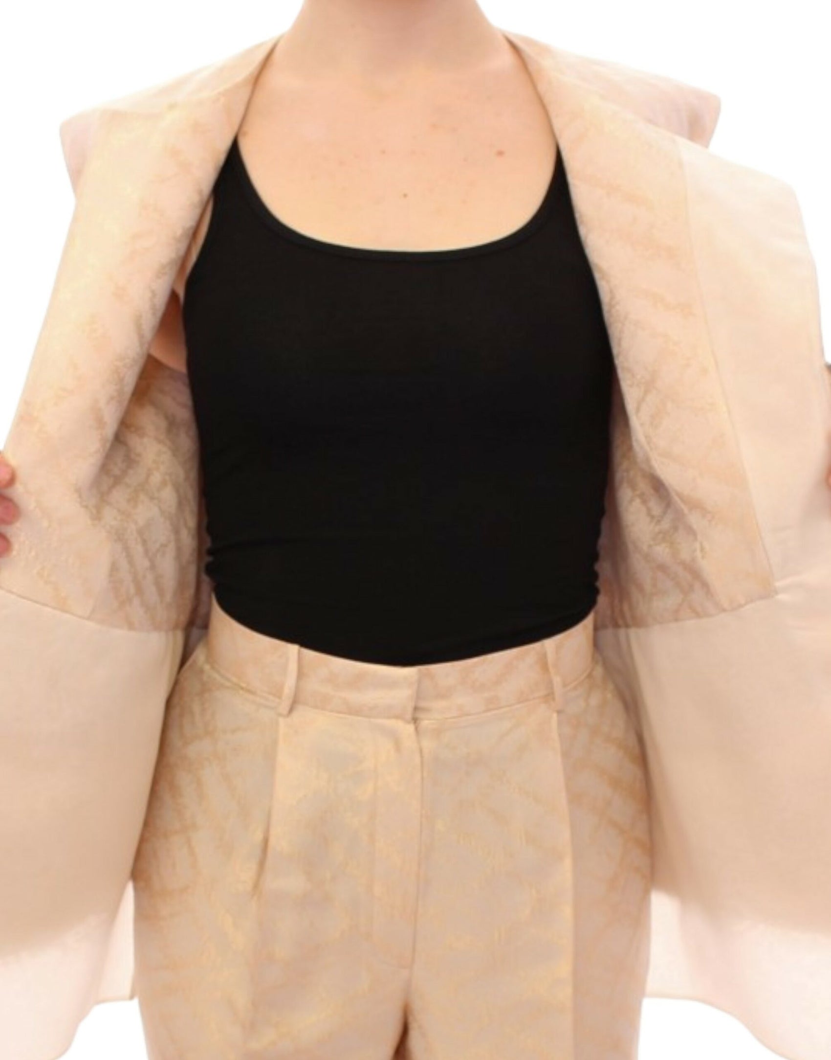 Exquisite beige Brokat-Ärmellose Jacke Weste