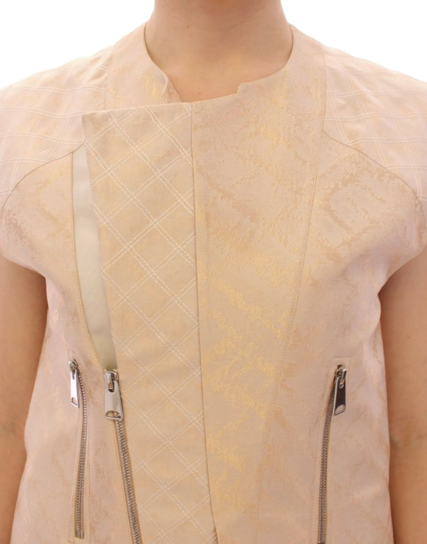 Exquisite beige Brokat-Ärmellose Jacke Weste