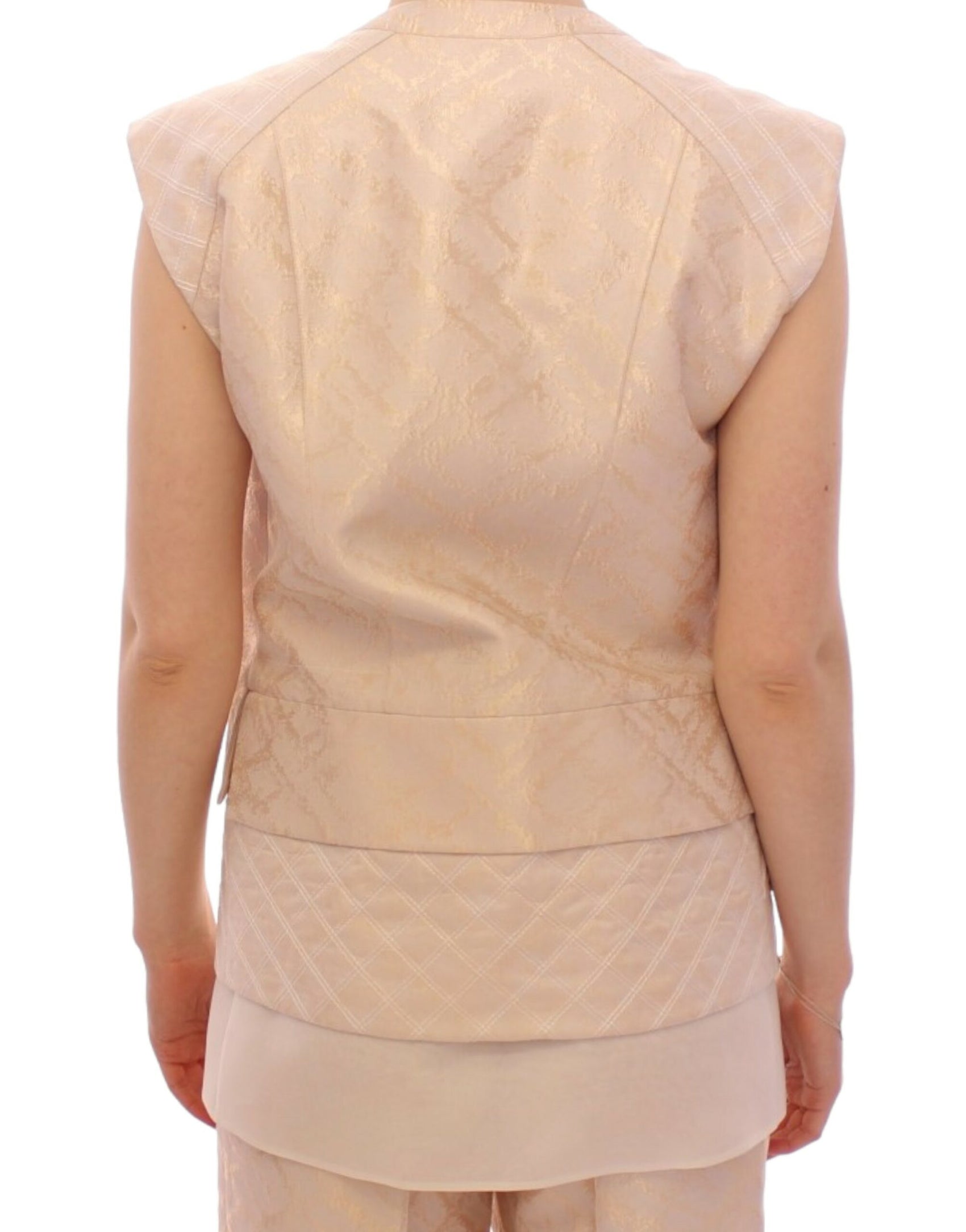 Exquisite beige Brokat-Ärmellose Jacke Weste