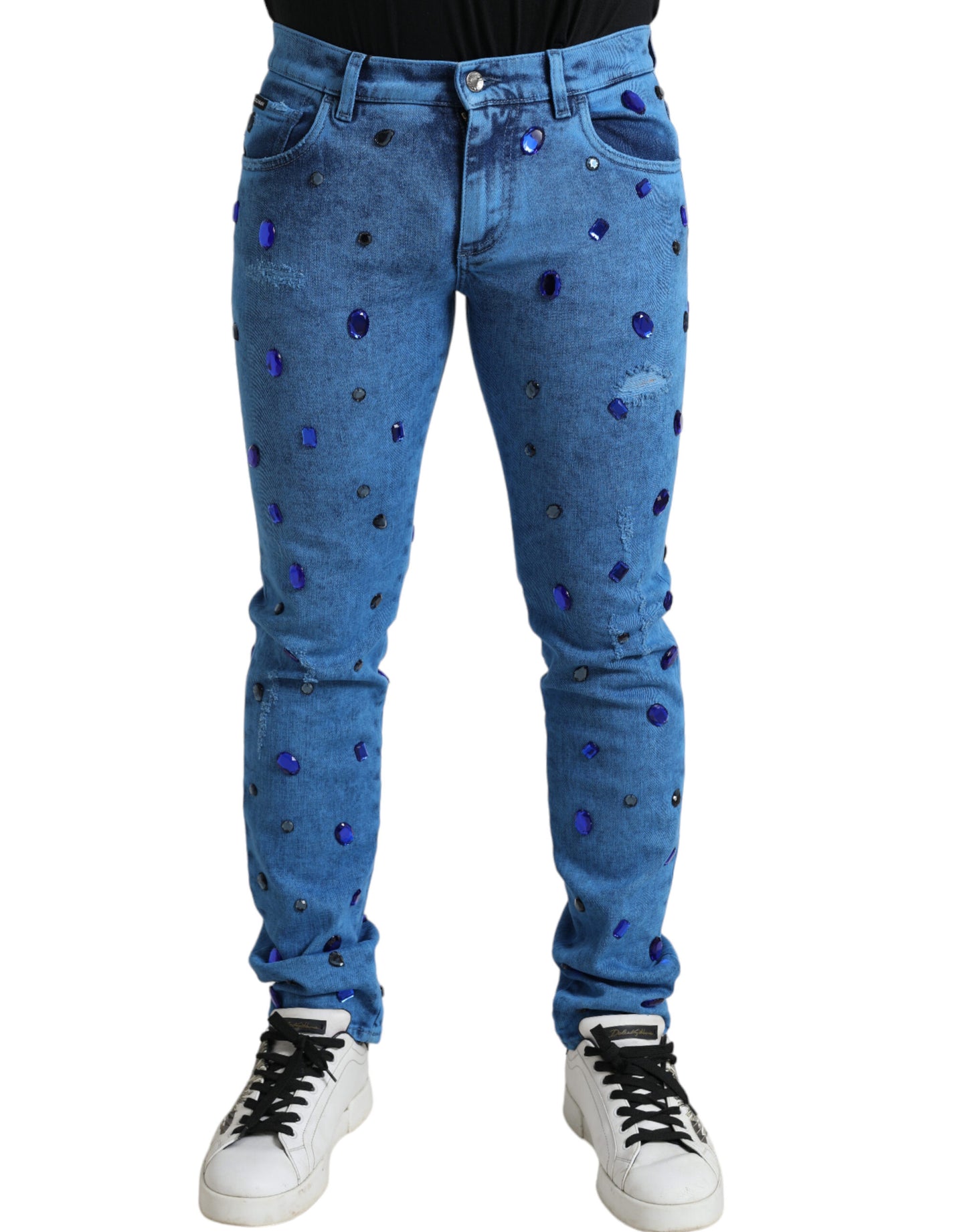 Skinny-Jeans mit Kristallverzierung