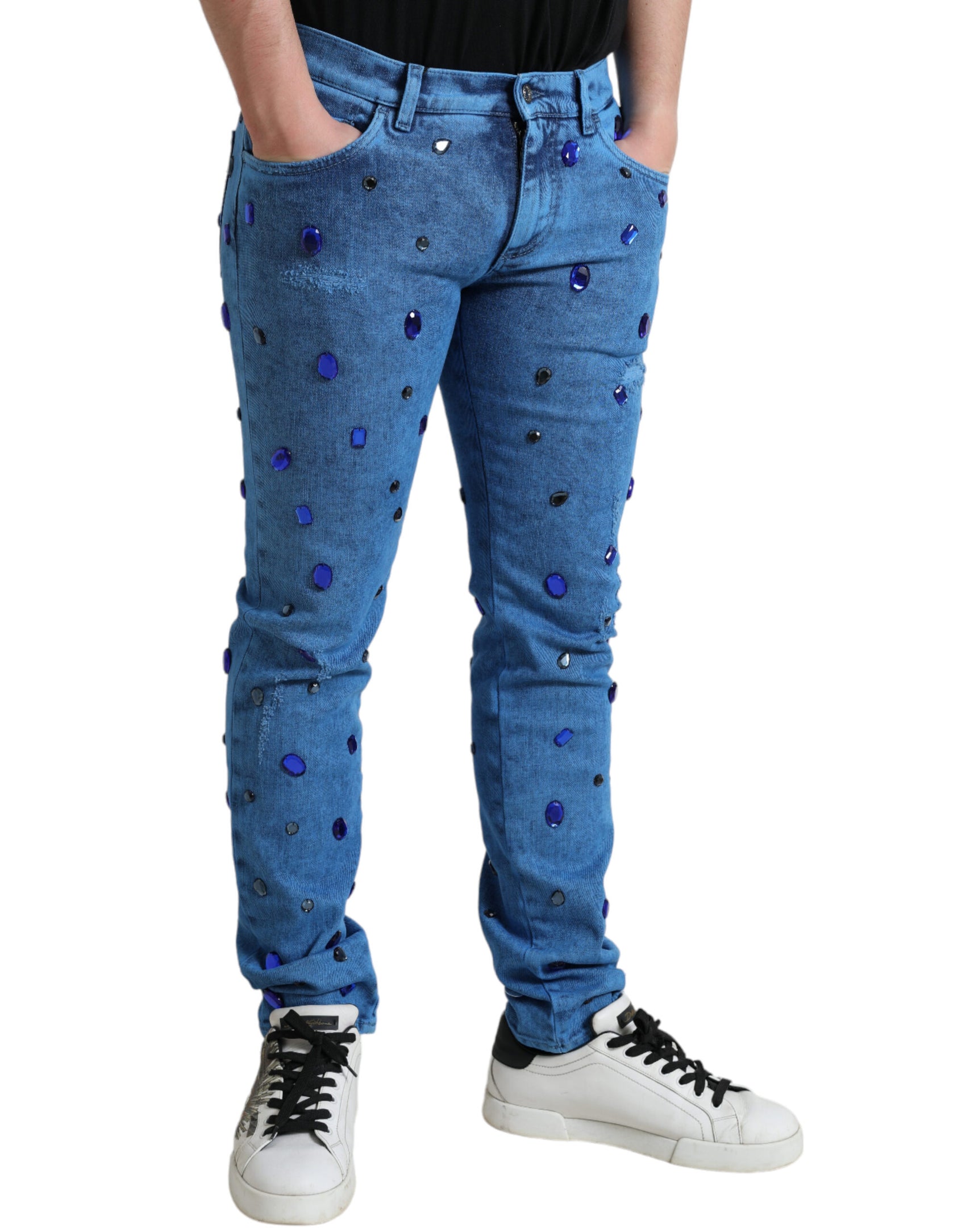 Skinny-Jeans mit Kristallverzierung