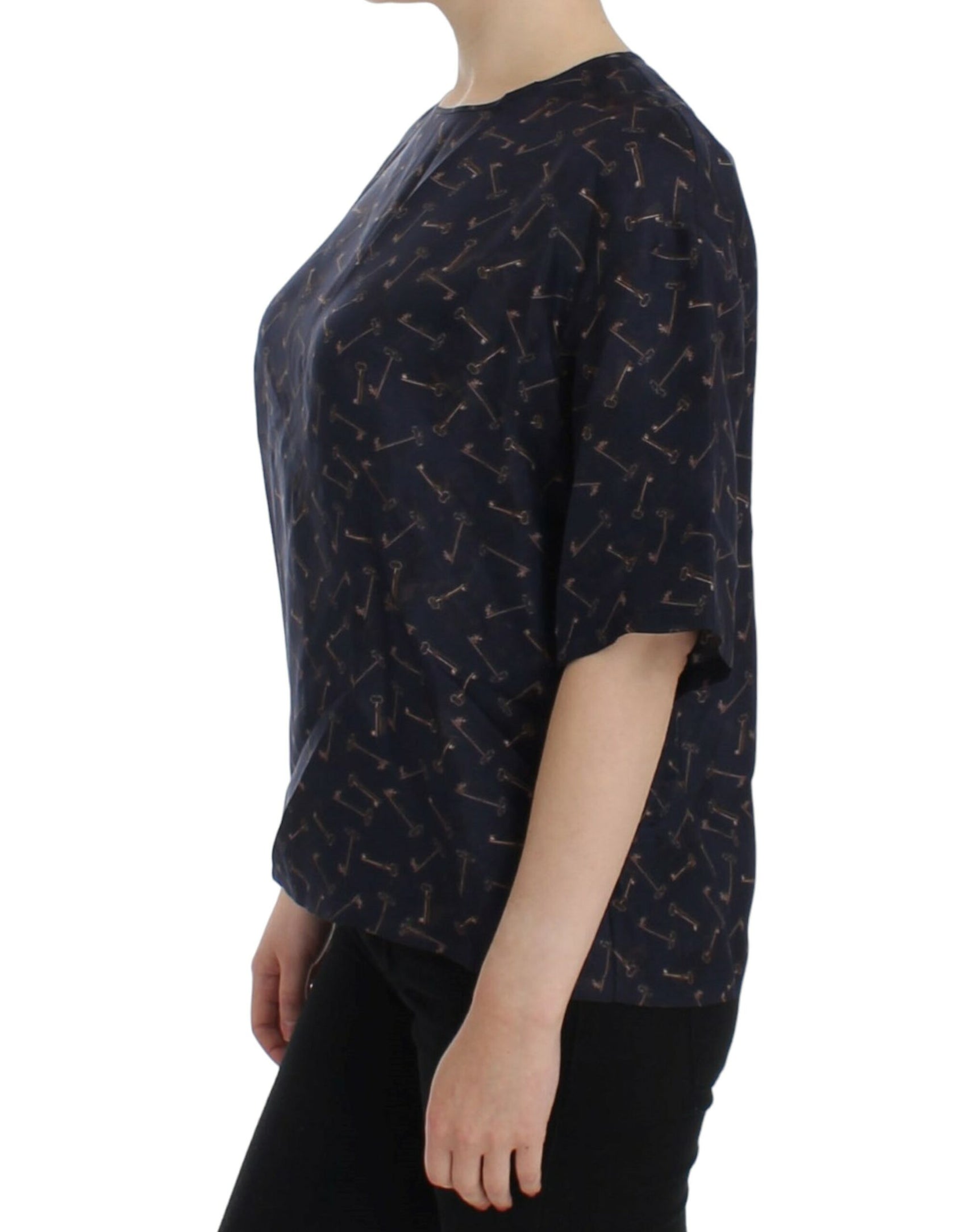 Seidenbluse „Enchanted Sicily“ mit goldenem Schlüssel-Print
