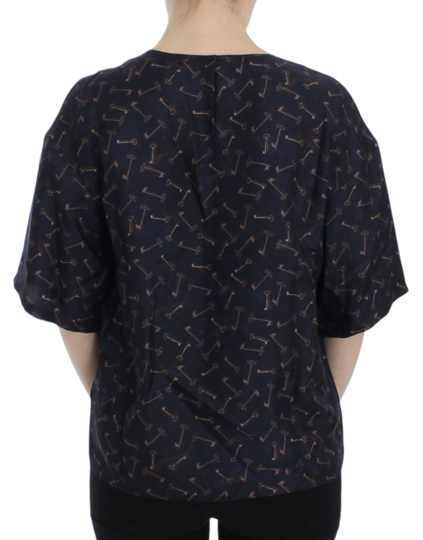 Seidenbluse „Enchanted Sicily“ mit goldenem Schlüssel-Print