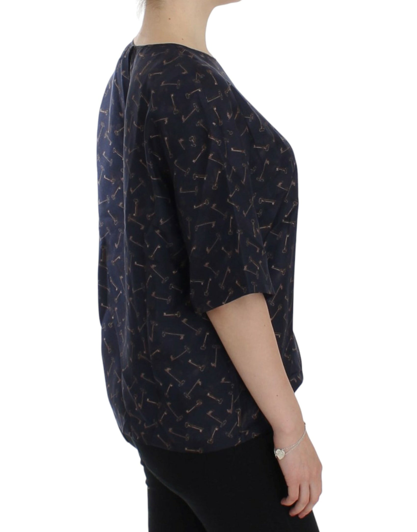 Seidenbluse „Enchanted Sicily“ mit goldenem Schlüssel-Print