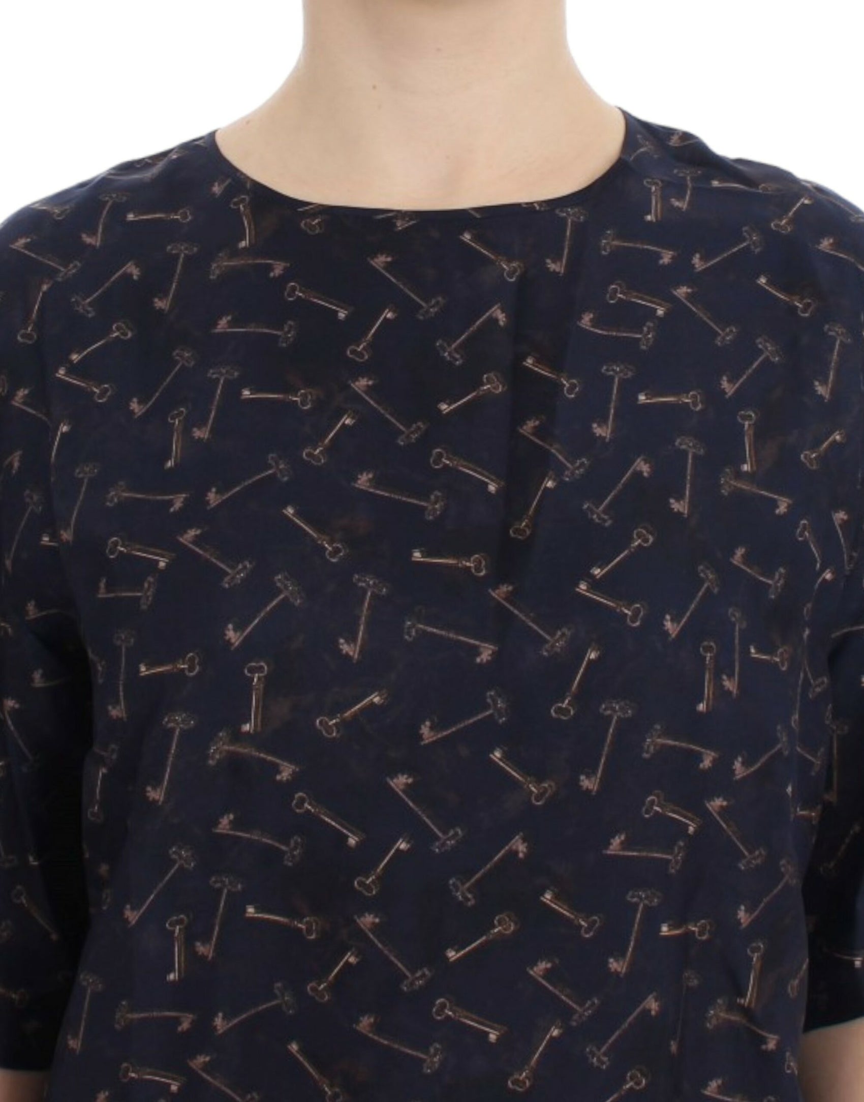 Seidenbluse „Enchanted Sicily“ mit goldenem Schlüssel-Print