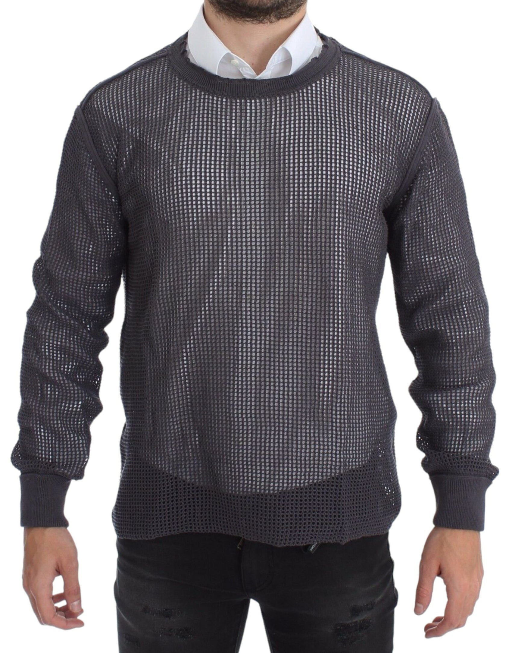 Eleganter Rundhals-Netzpullover in Hellviolett