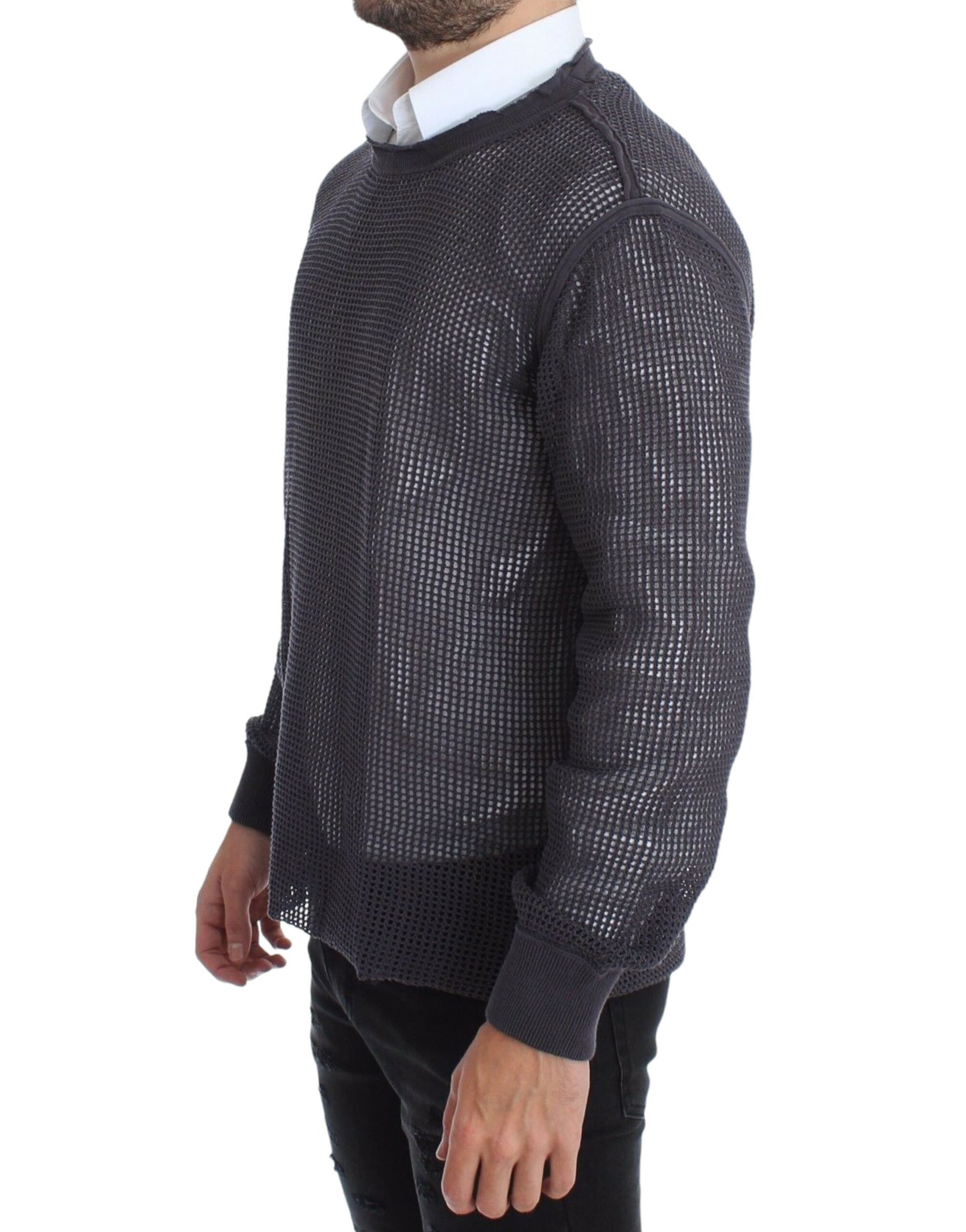Eleganter Rundhals-Netzpullover in Hellviolett