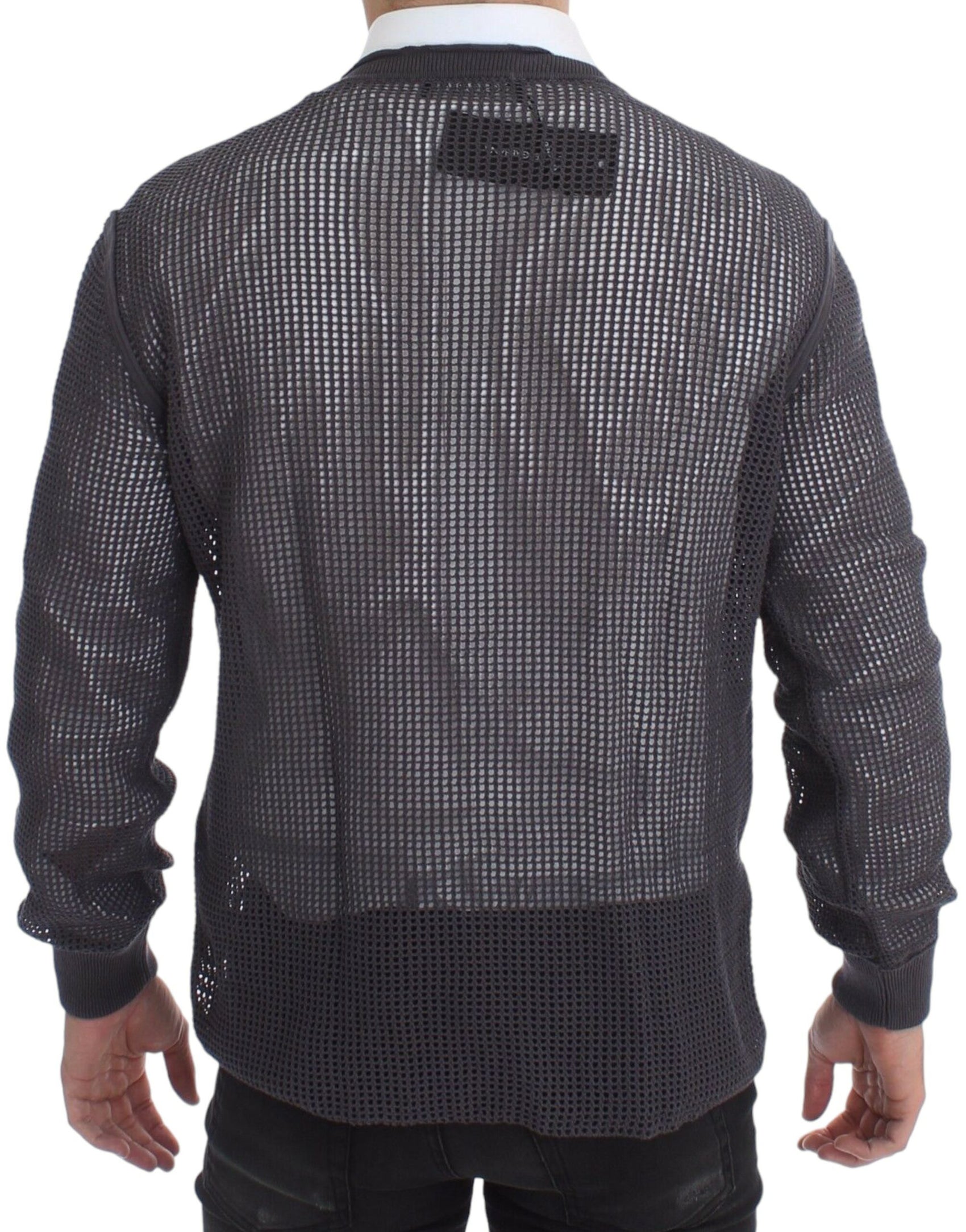 Eleganter Rundhals-Netzpullover in Hellviolett