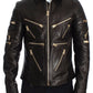 Elegant Brown Gold-Detailed Leather Jacket